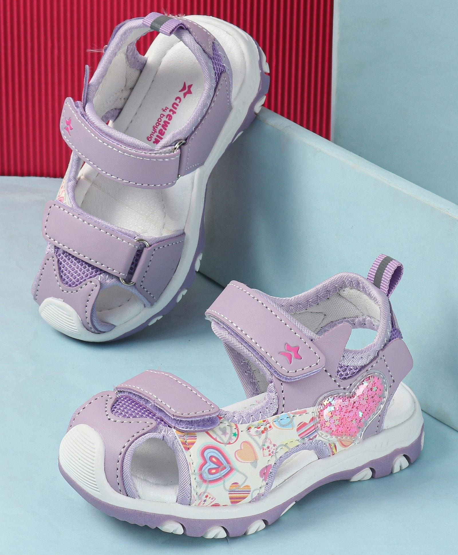 Cute Walk by Babyhug Velcro Closure Sandals with Heart Print - Purple-image-37