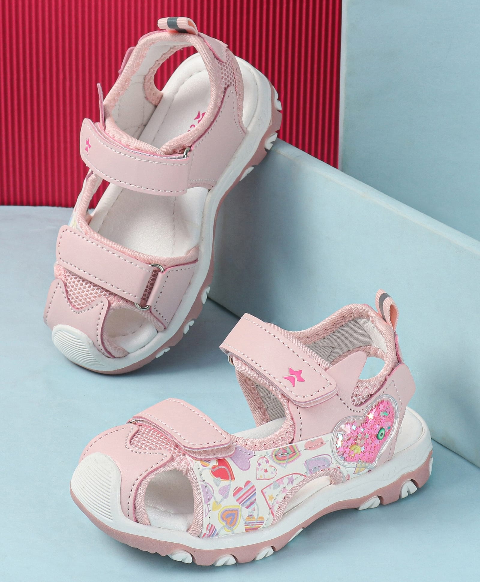Cute Walk by Babyhug Velcro Closure Sandals with Heart Print - Pink-picture-18