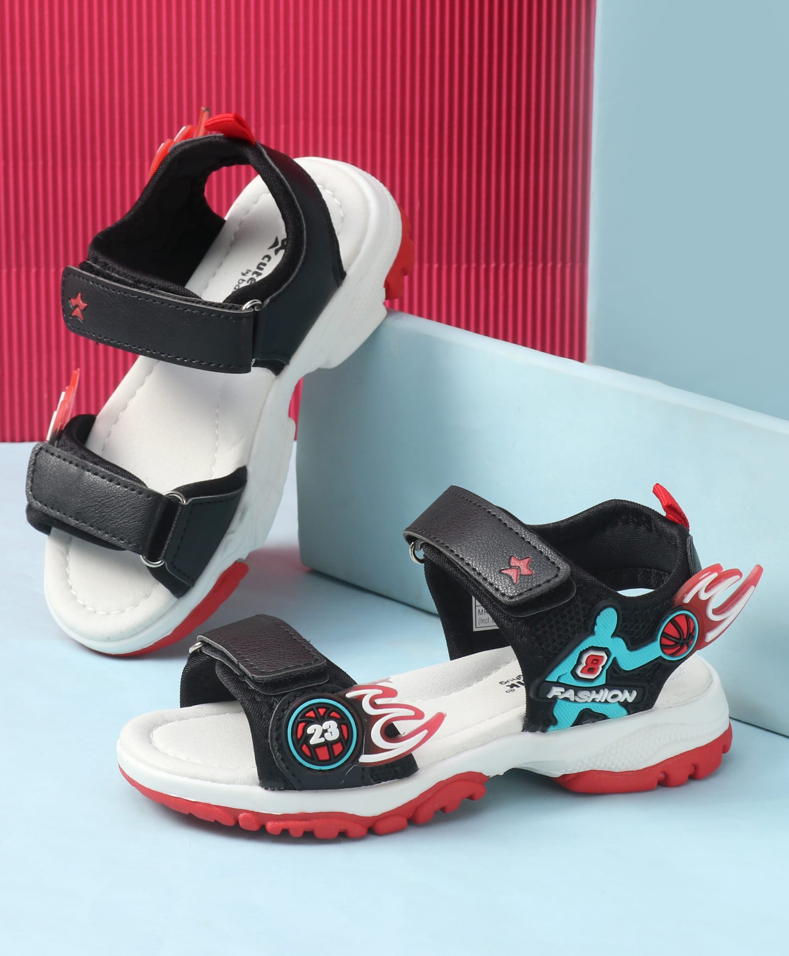 Cute Walk by Babyhug Velcro Closure Sandal With Sports Theme Applique - Black-picture-12