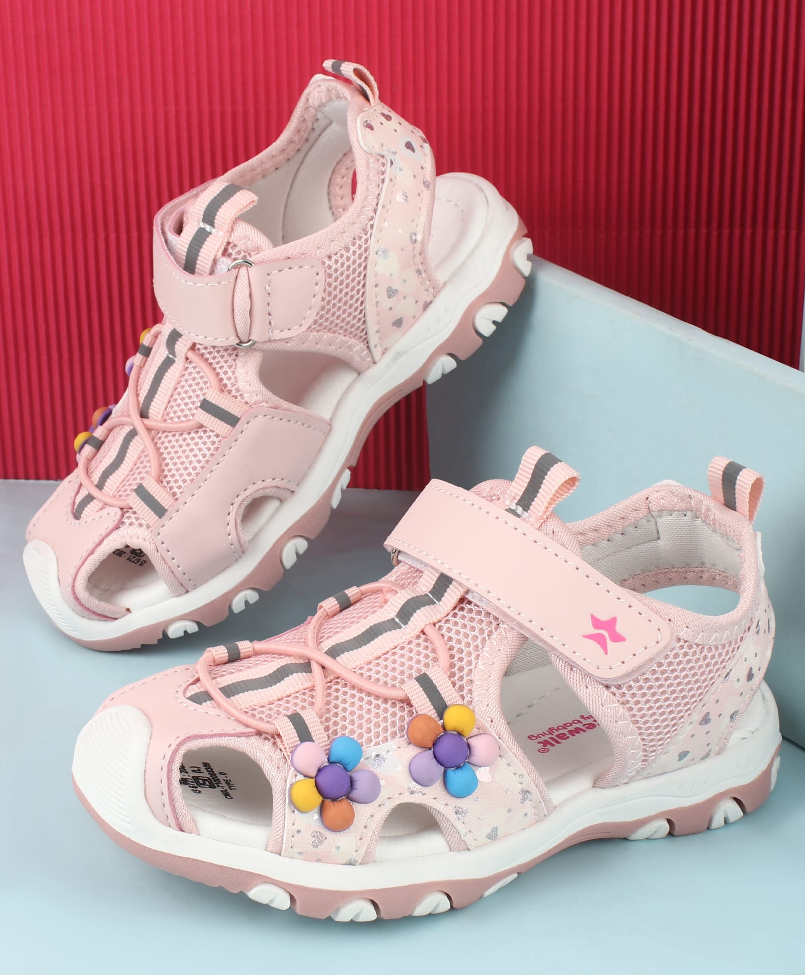 Cute Walk by Babyhug Velcro Closure Sandals With Floral Applique - Pink-picture-14