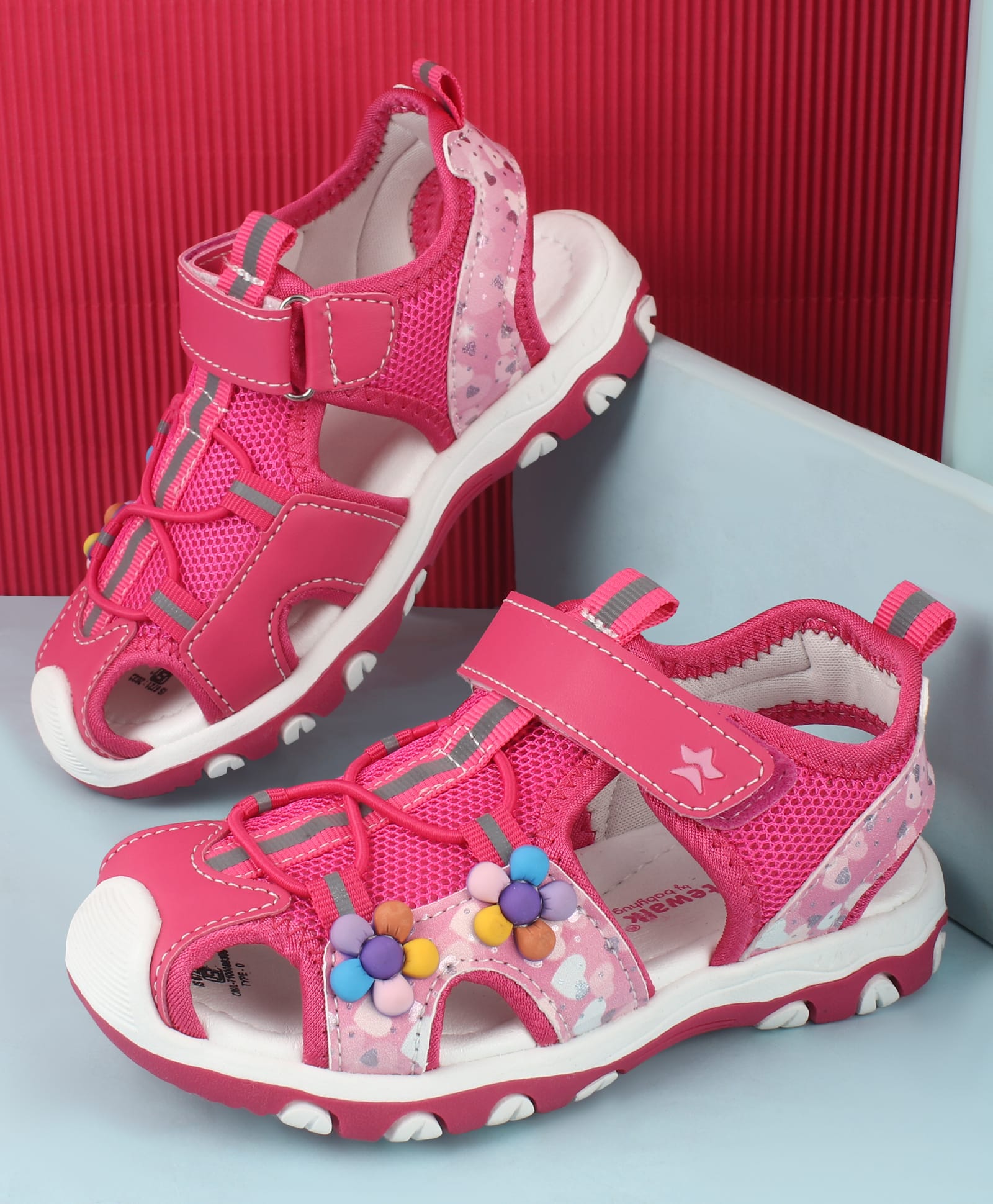 Cute Walk by Babyhug Velcro Closure Sandals With Floral Applique - Fuchsia-image-44