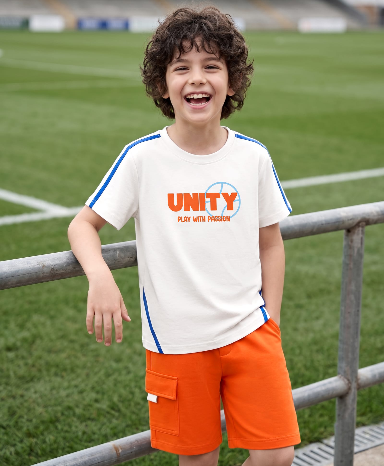 OLLINGTON ST. Set Of Cotton Knit Half Sleeve Text Printed T-Shirt & Shorts Set -Offwhite-picture-20