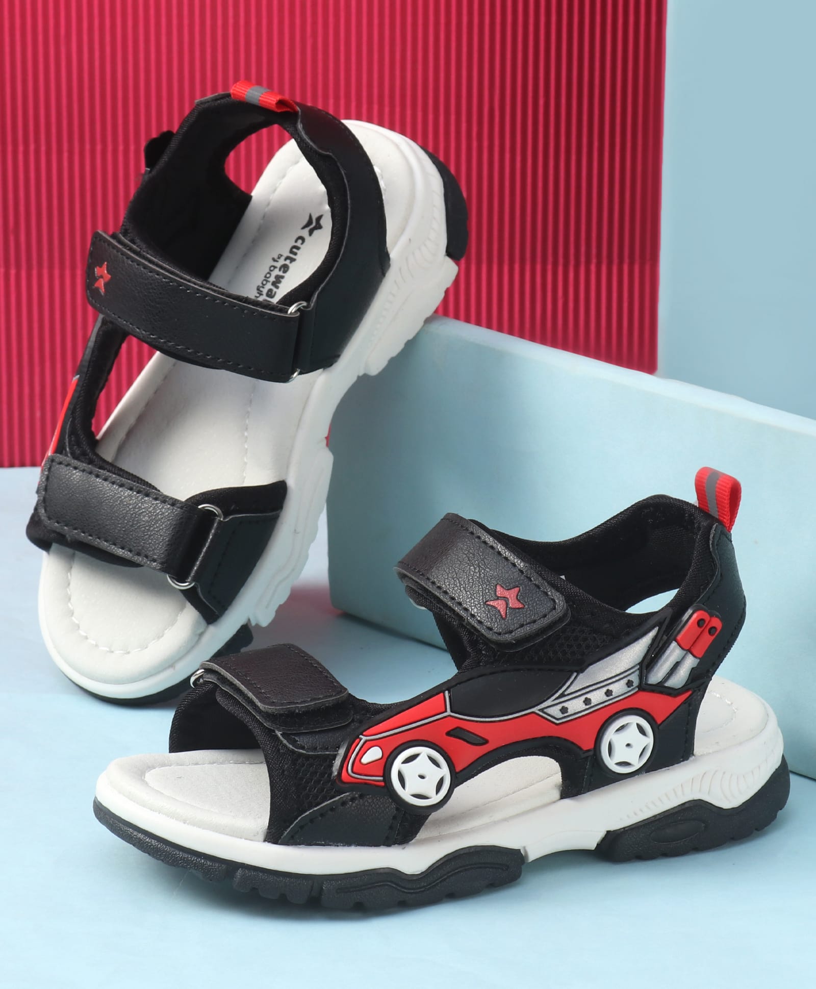 Cute Walk by Babyhug Velcro Closure Sandal With Car Applique - Black-image-19