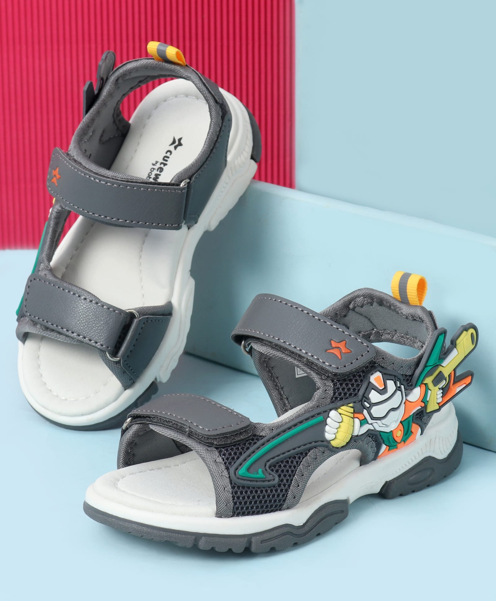 cute walk by babyhug velcro closure sandal with applique - grey