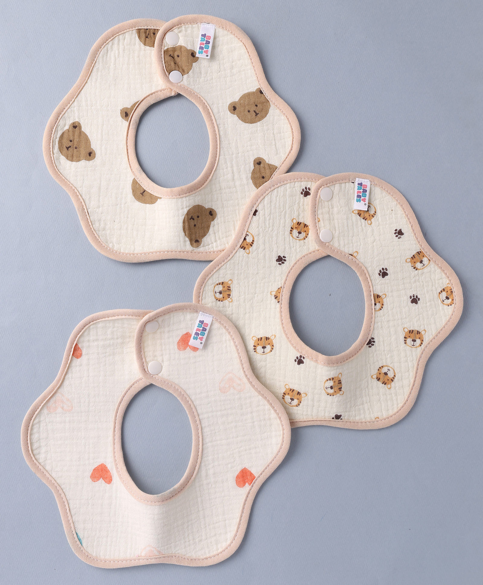 Baby Tales New Waterproof Cotton Gauze Saliva Absorbent Printed Baby Bibs Pack of 3 - Multicolor-image-25