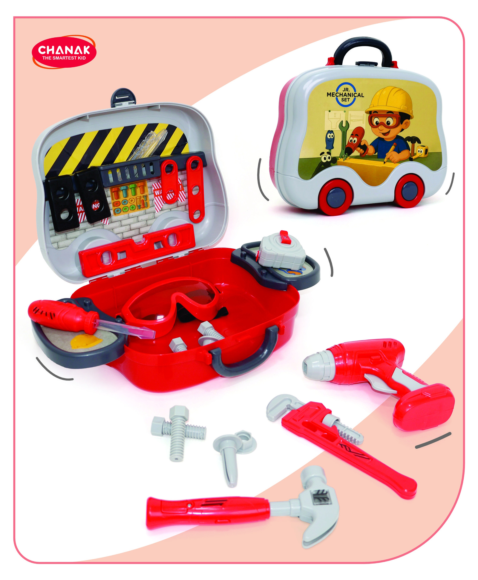 Aditi Toys Jr. Mechanical Set Wheel Briefcase for Kids, Mechanical Set with LED Light Instruments, Pretend Play Mechanical Set for Kids Above 3 Years, 24 Piece, BIS Approved. (Grey Briefcase)-picture-15
