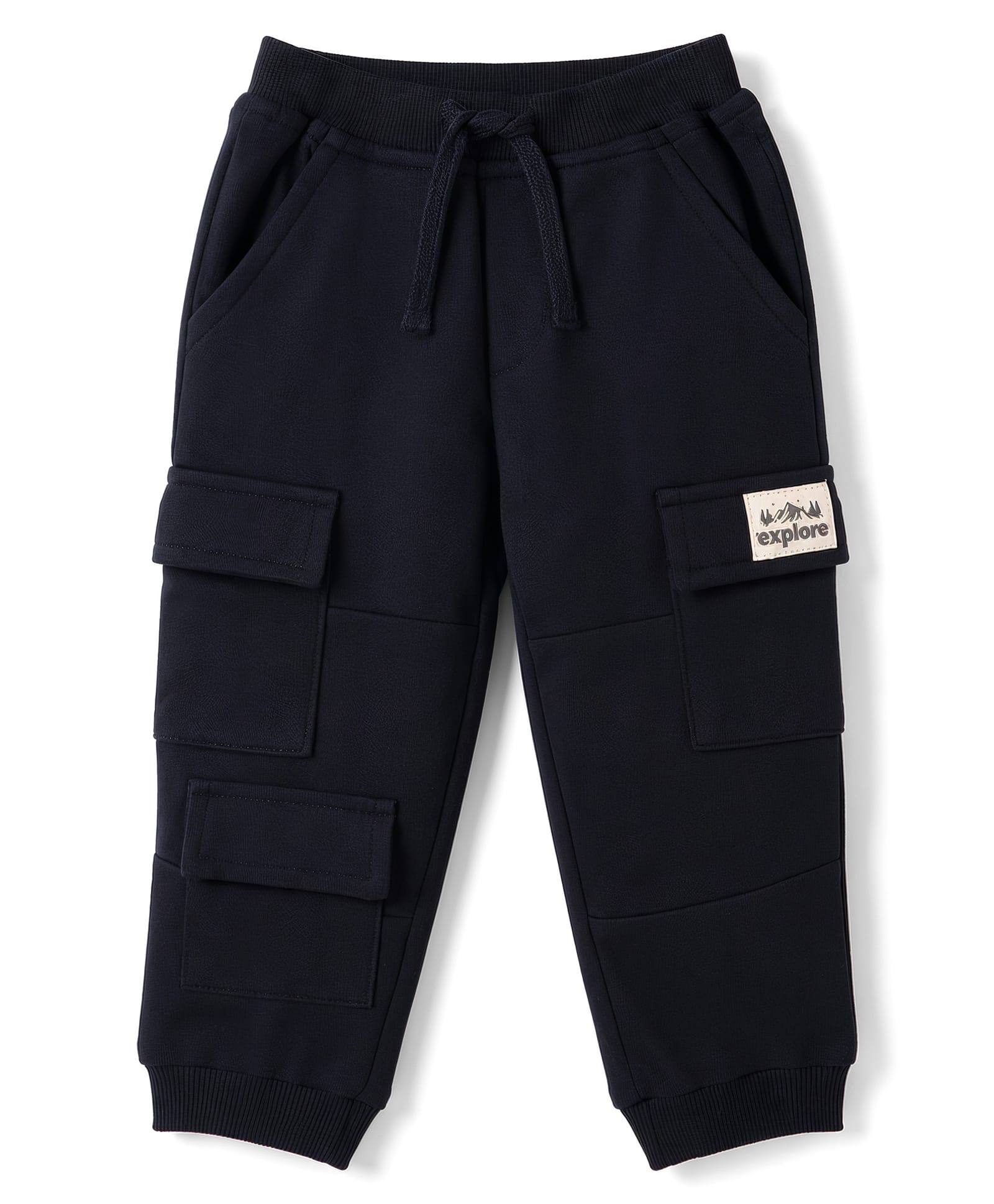 Babyhug Cotton Terry Knit Full Length Lounge Pant With Cargo Pockets & Patch - Black-image-37