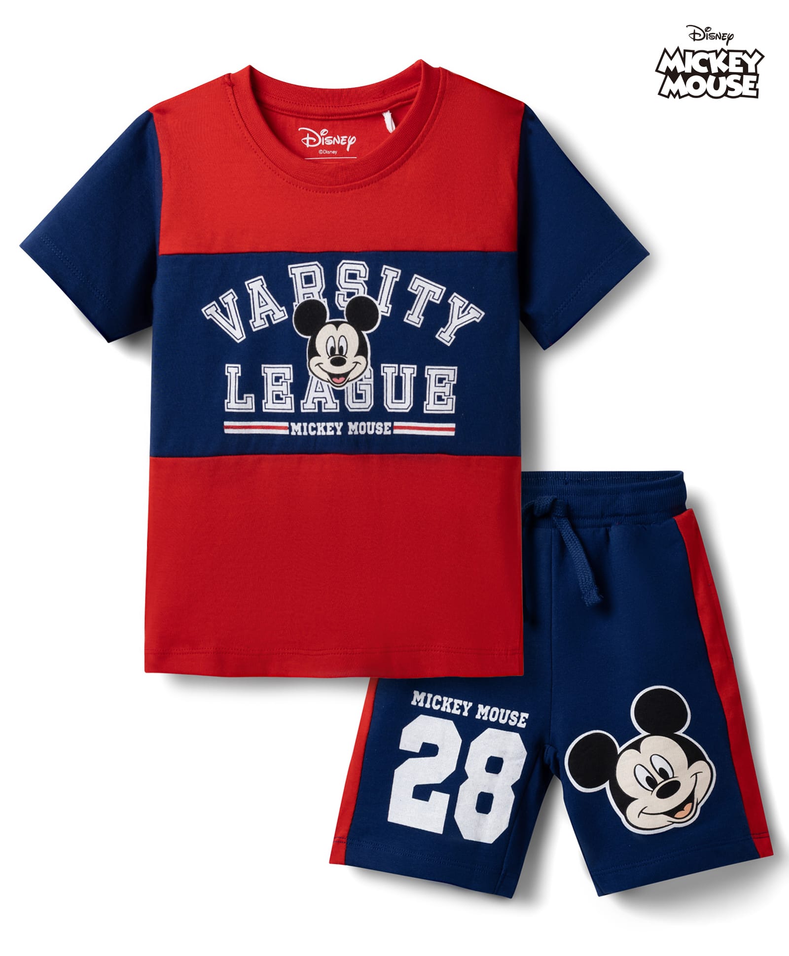 Babyhug Disney Single Jersey Knit Half Sleeves Cut N Sew T-Shirt & Shorts Set With Mickey Mouse Graphics - Red-image-26