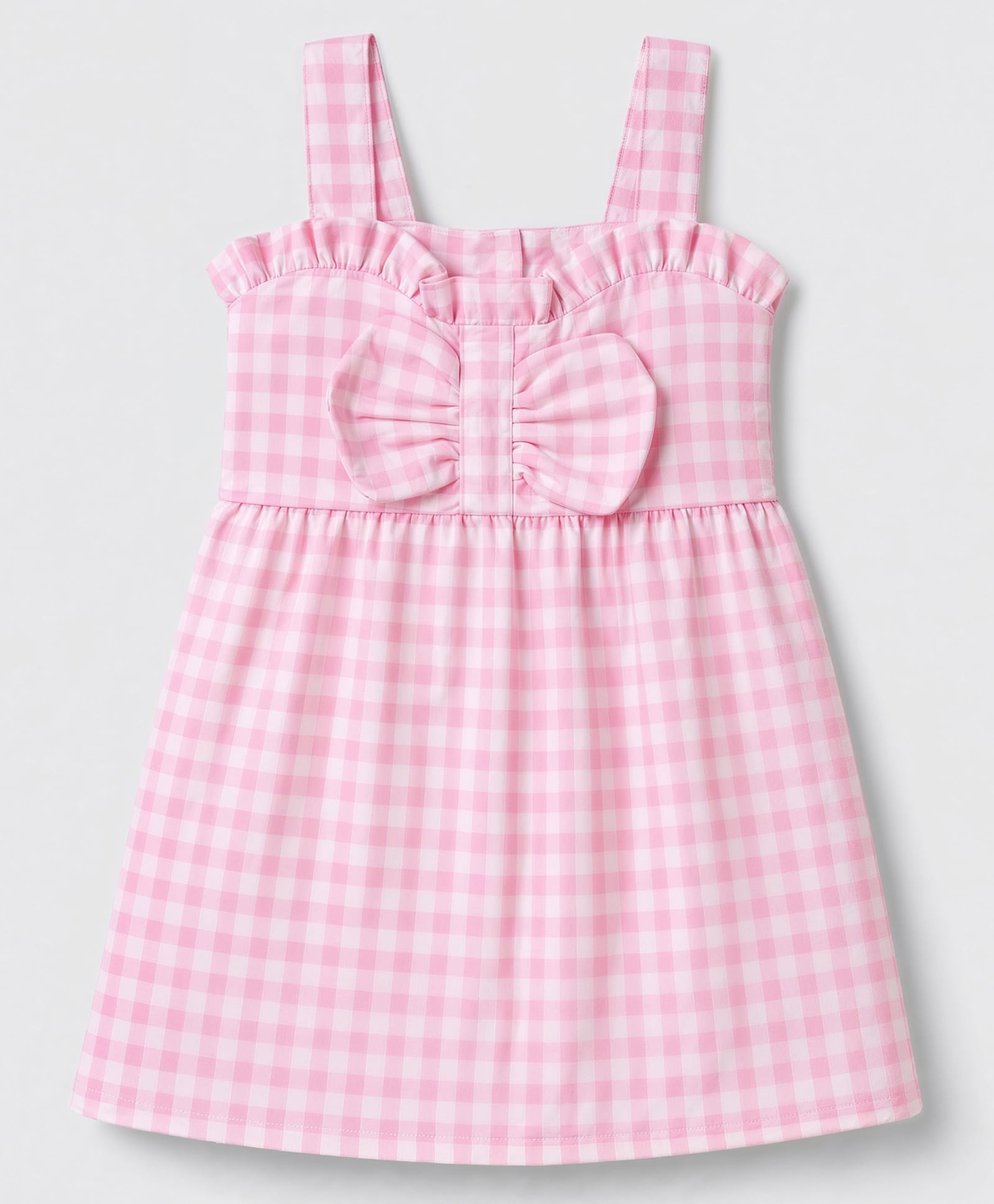 Babyhug Seer Sucker Woven Sleeveless Top with Bow Applique and Checks Print - Pink-image-35