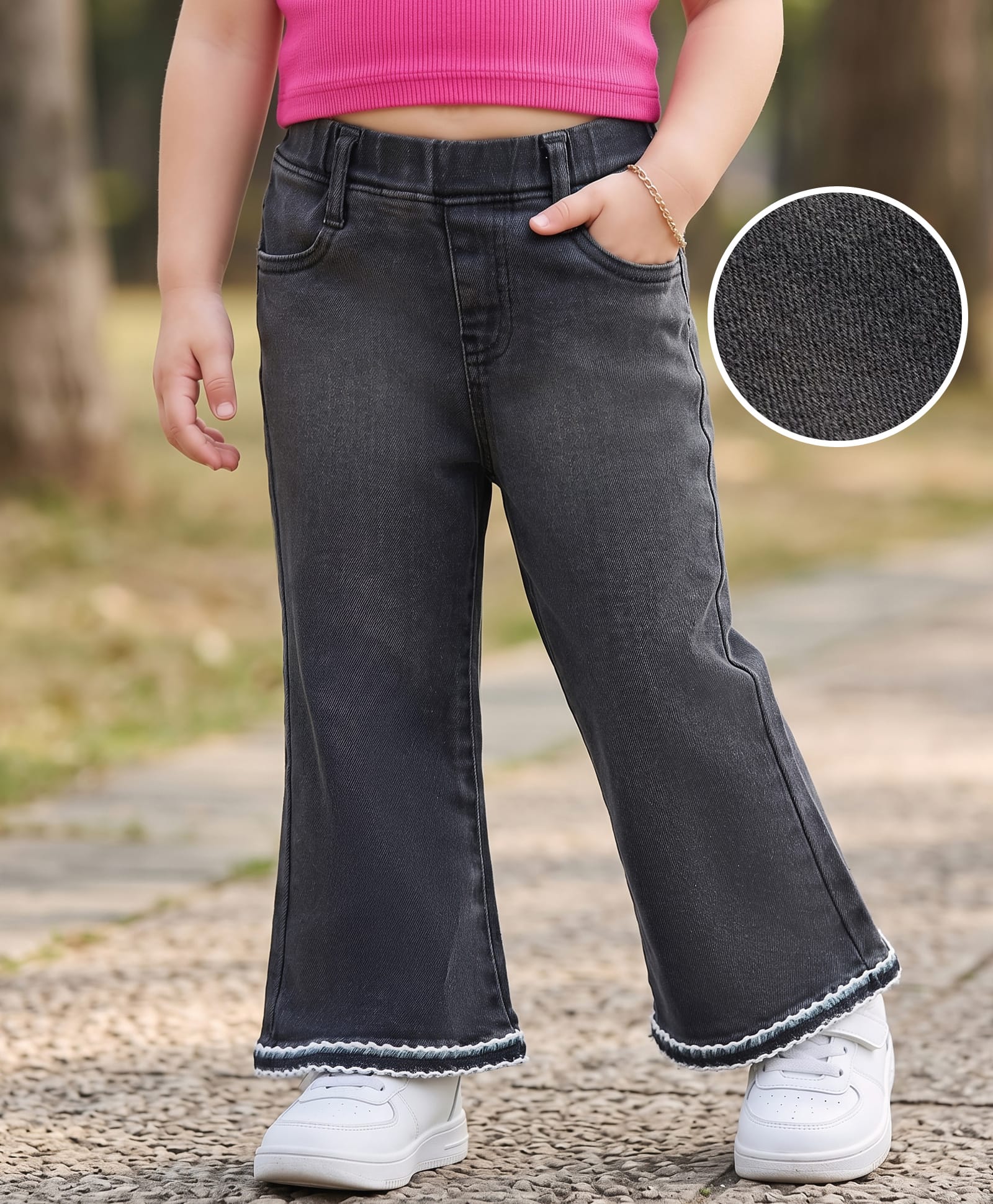 Mark & Mia Cotton Lycra Full Length Denim Jeans with Lace Detailing - Black-picture-32