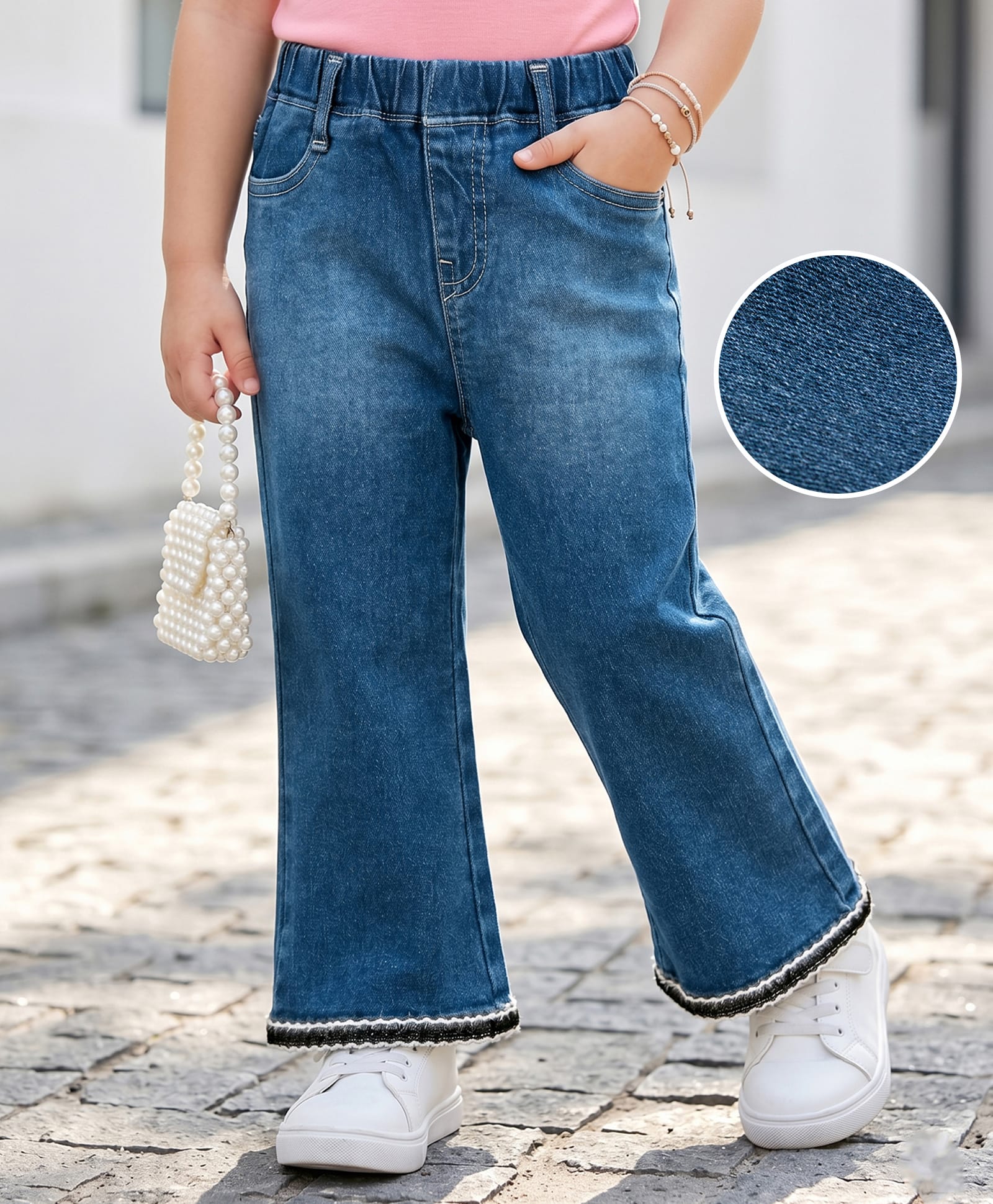 Mark & Mia Cotton Lycra Denim Full Length Jeans With Lace Detailing - Blue-picture-21