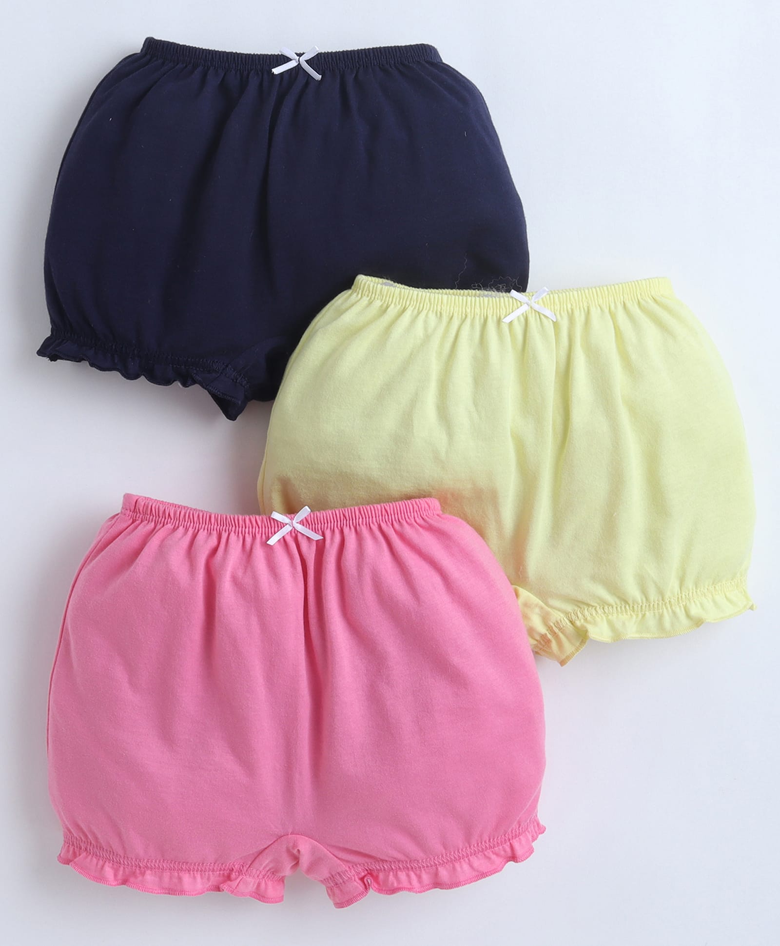 BUMZEE Cotton Knit Solid Color Bloomers Pack of 3 - Pink Navy Blue & Yellow-image-22