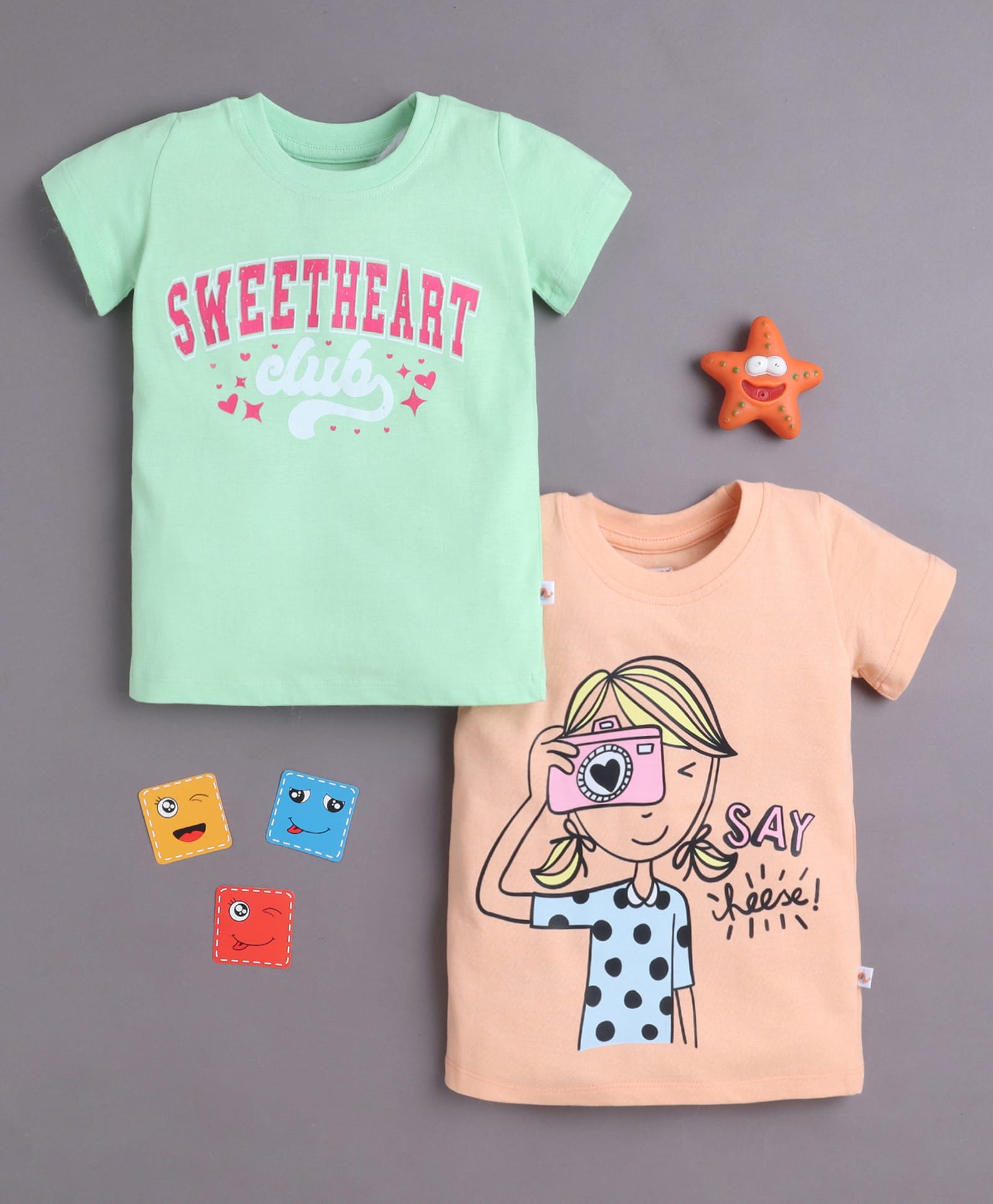 BUMZEE Cotton Woven Half Sleeves T-Shirt With Text Print Pack of 2 - Peach & Green-image-26