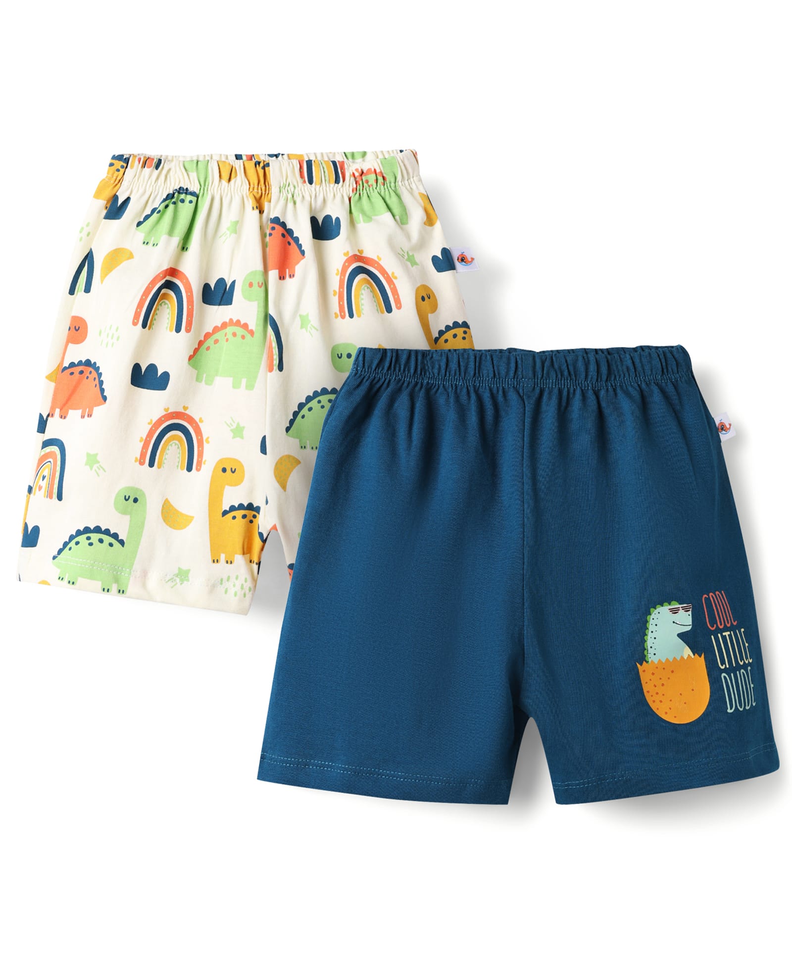 BUMZEE Cotton Woven Above Knee Length Dino Printed Shorts Pack of 2 - Cream & Teal Blue-picture-15