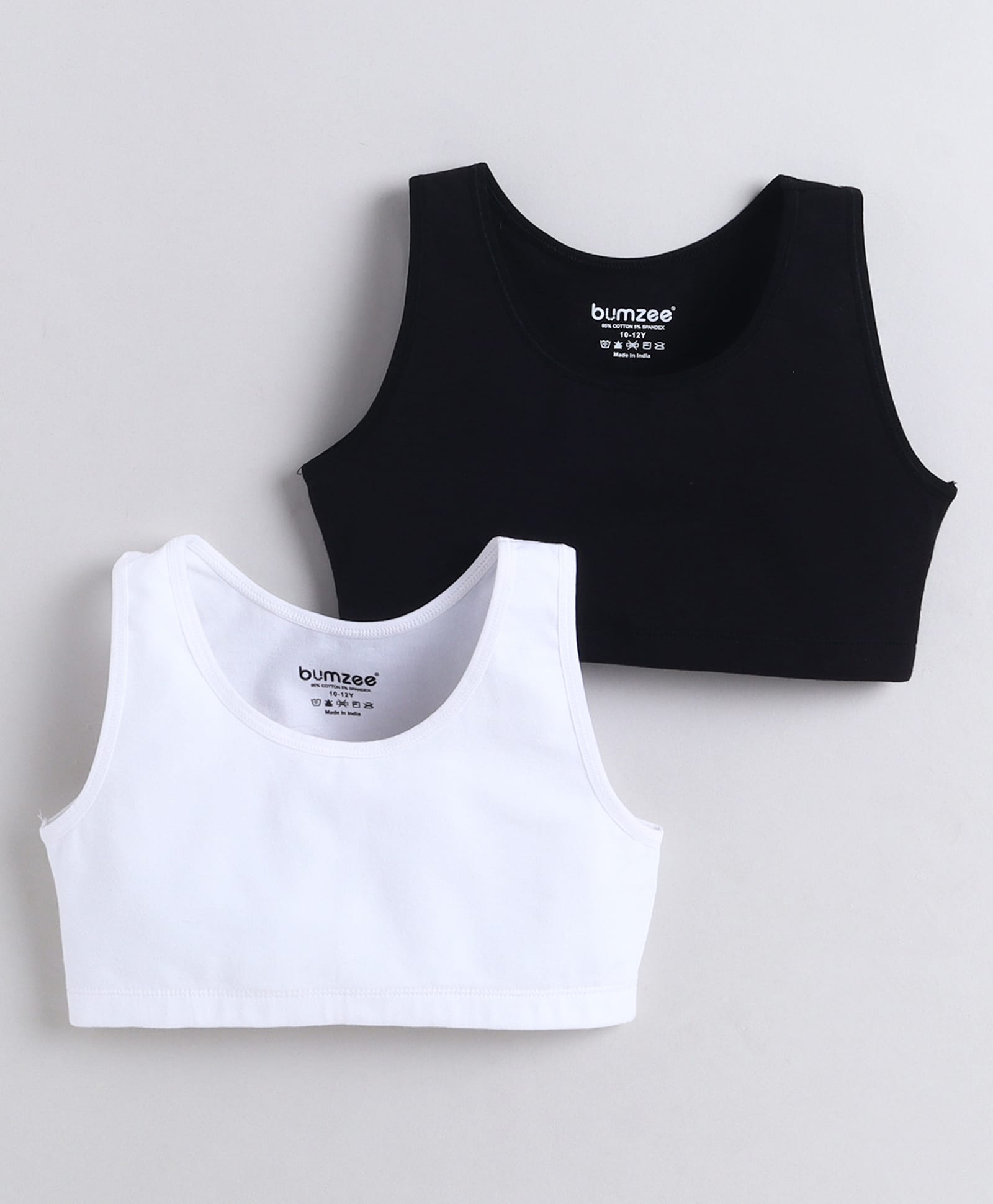 BUMZEE Cotton Woven Non Padded Non Wired Solid Color Beginners Bra Pack of 2 - Black & White-picture-25