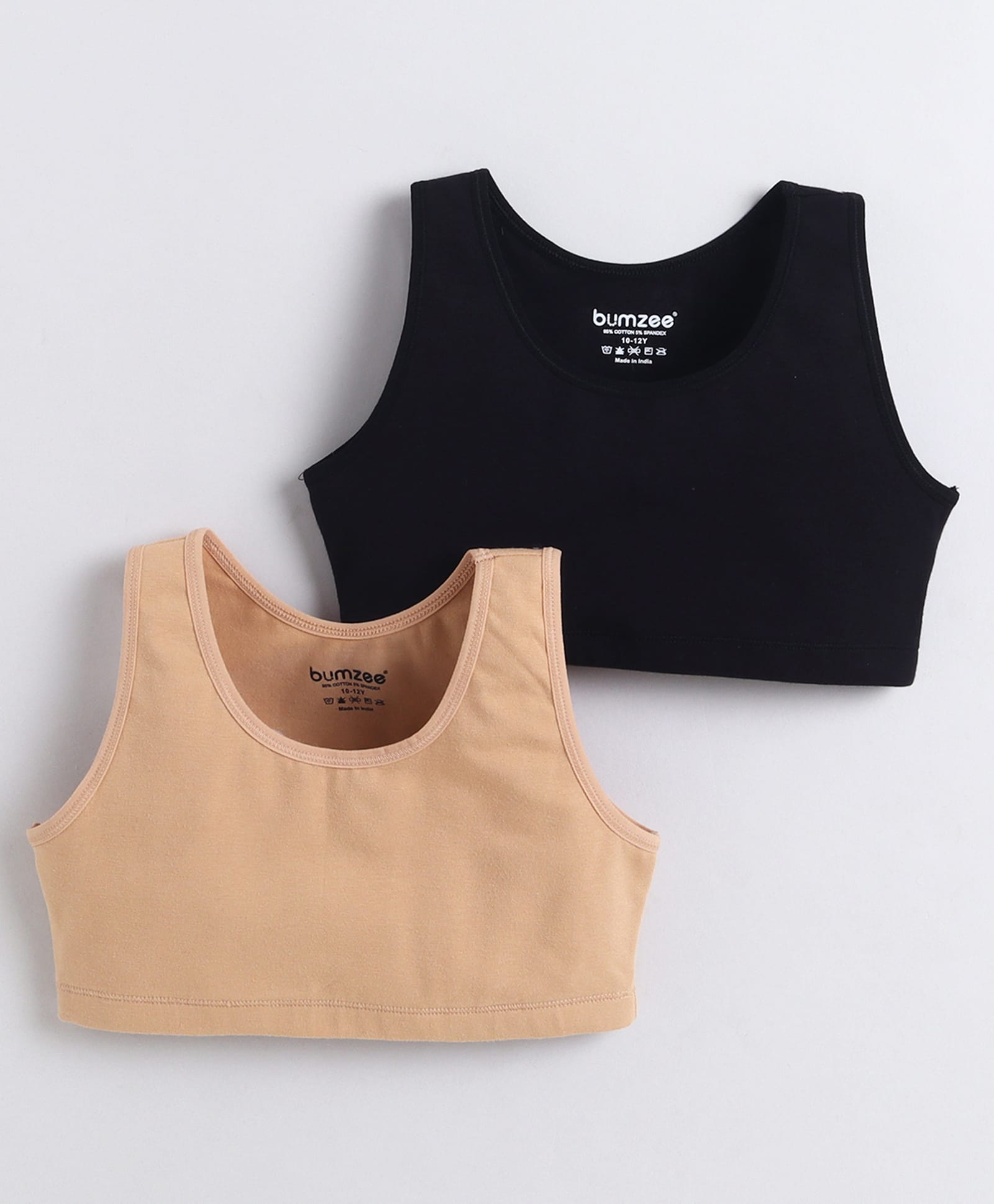 BUMZEE Cotton Woven Non Padded Non Wired Solid Color Beginners Bra Pack of 2 - Black & Beige-picture-37