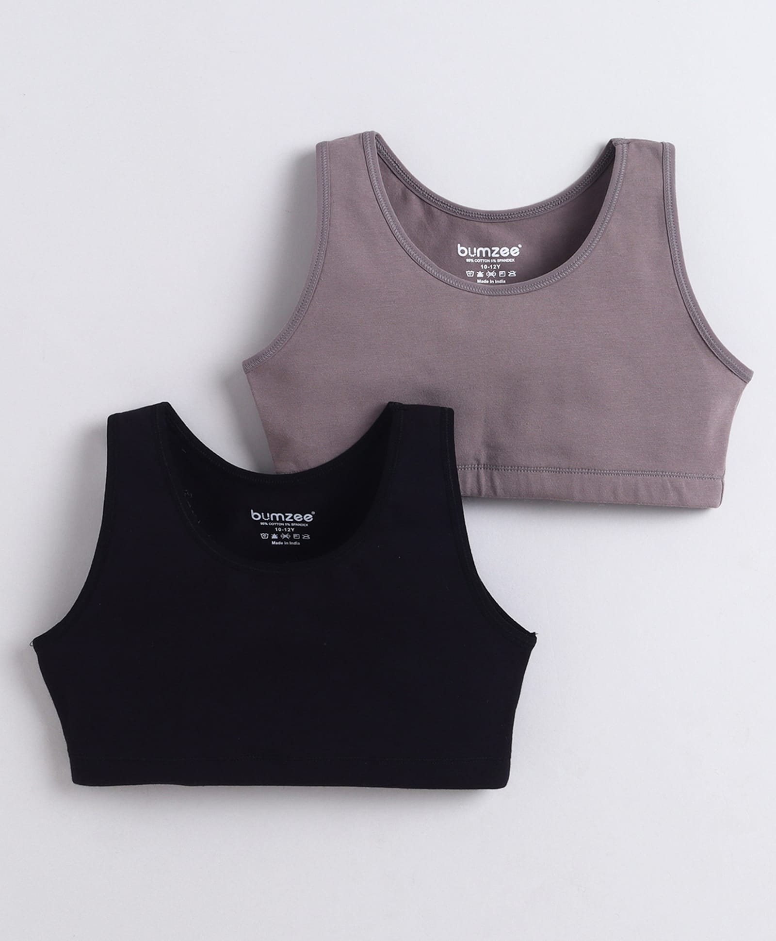 BUMZEE Cotton Woven Non Padded Non Wired Solid Color Beginners Bra Pack of 2 - Black & Grey-picture-30