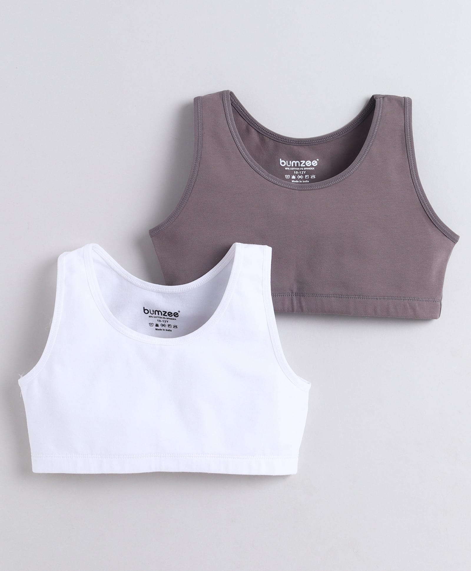 BUMZEE Cotton Woven Non Padded Non Wired Solid Color Beginners Bra Pack of 2 - White & Grey-picture-33
