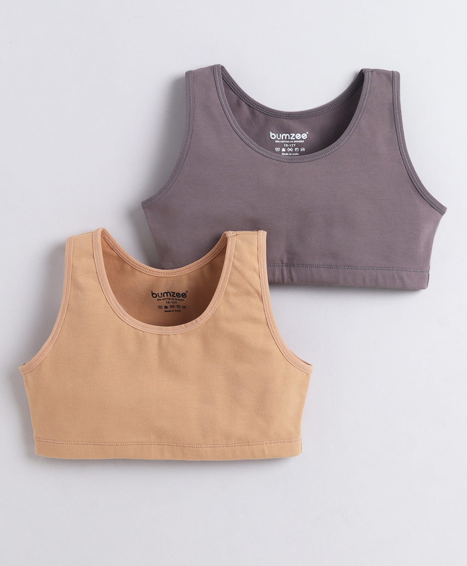 BUMZEE Cotton Woven Non Padded Non Wired Solid Color Beginners Bra Pack of 2 - Grey & Beige-picture-35