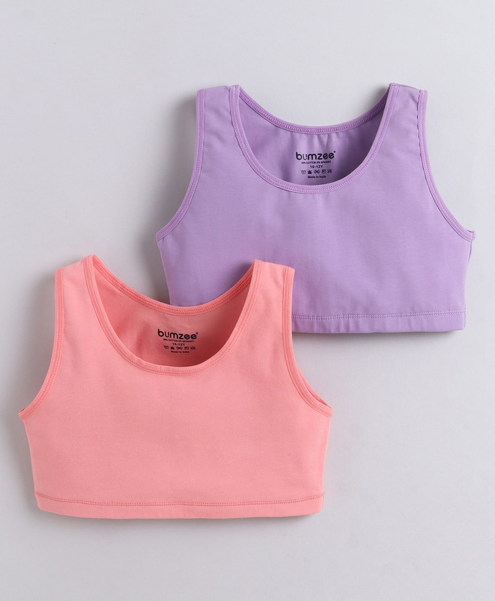 BUMZEE Cotton Woven Non Padded Non Wired Solid Color Beginners Bra Pack of 2 - Peach & Lavender-picture-36