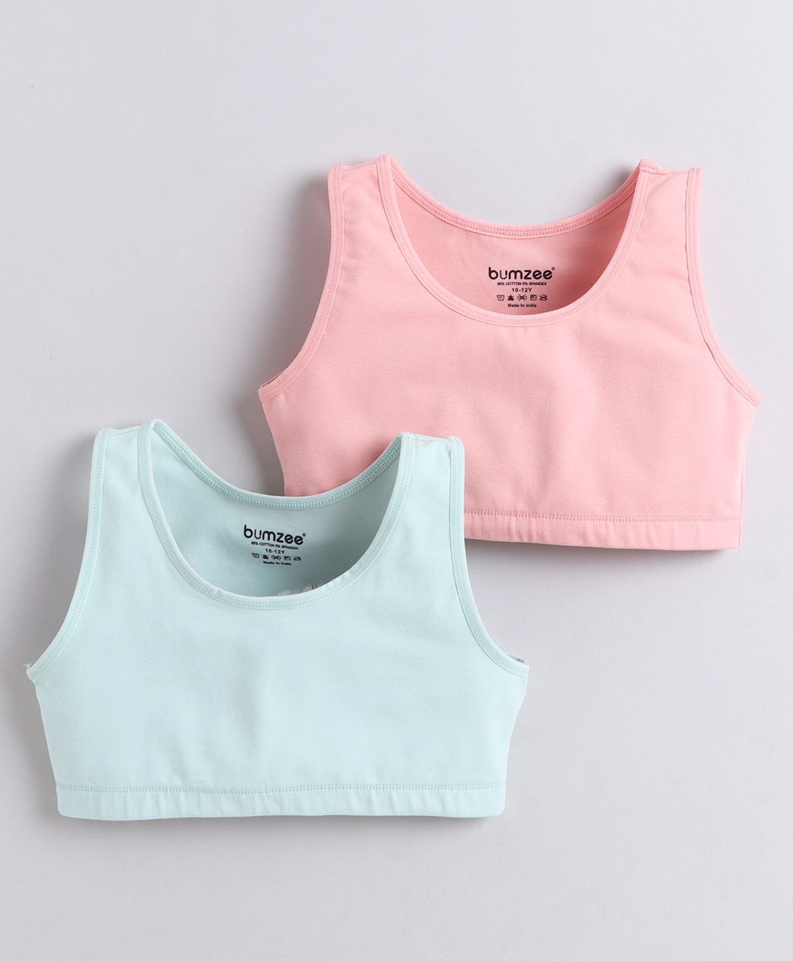 BUMZEE Cotton Woven Non Padded Non Wired Solid Color Beginners Bra Pack of 2 - Pink & Mint-picture-30