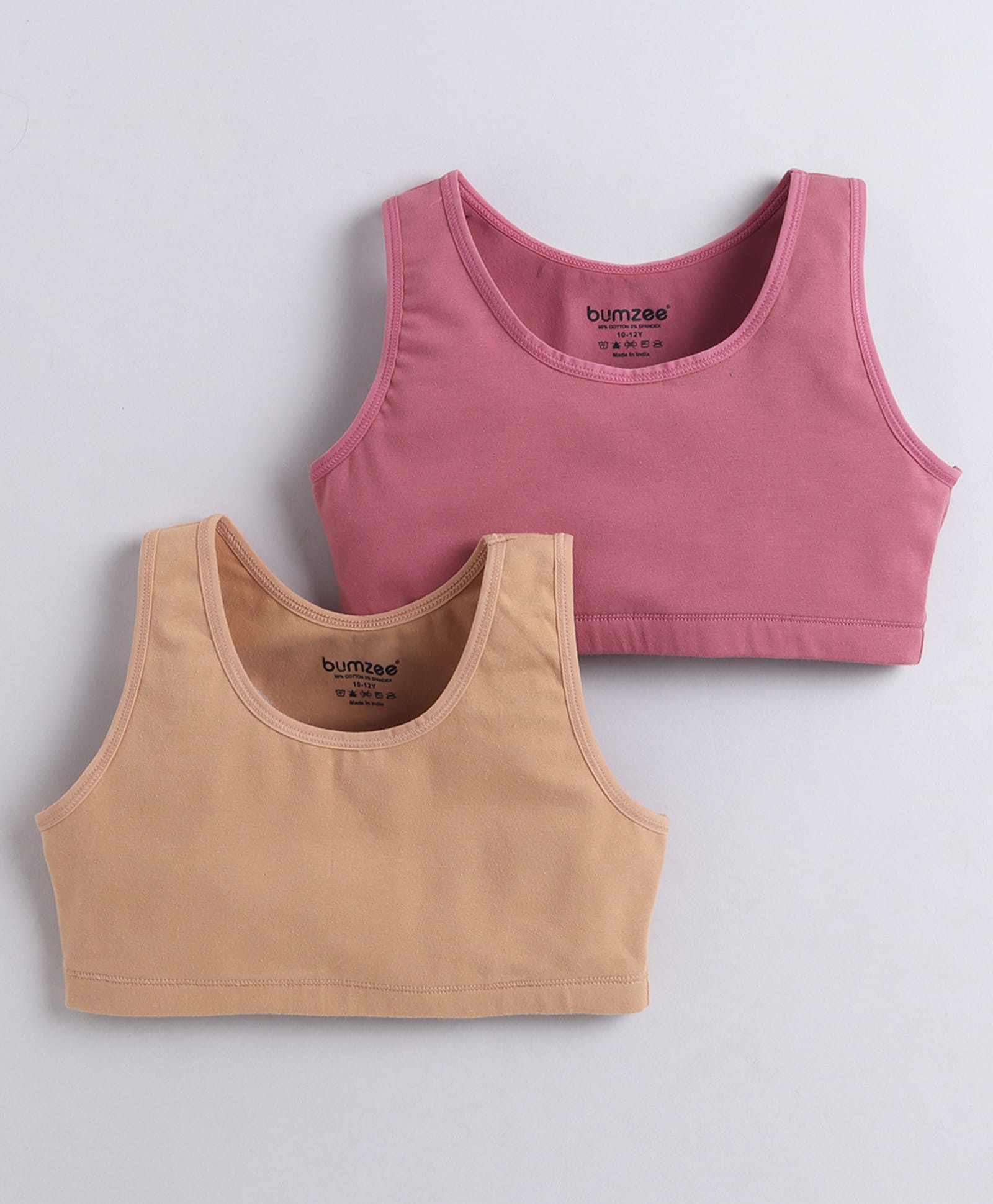 BUMZEE Cotton Woven Non Padded Non Wired Solid Color Beginners Bra Pack of 2 - Mauve & Beige-picture-31