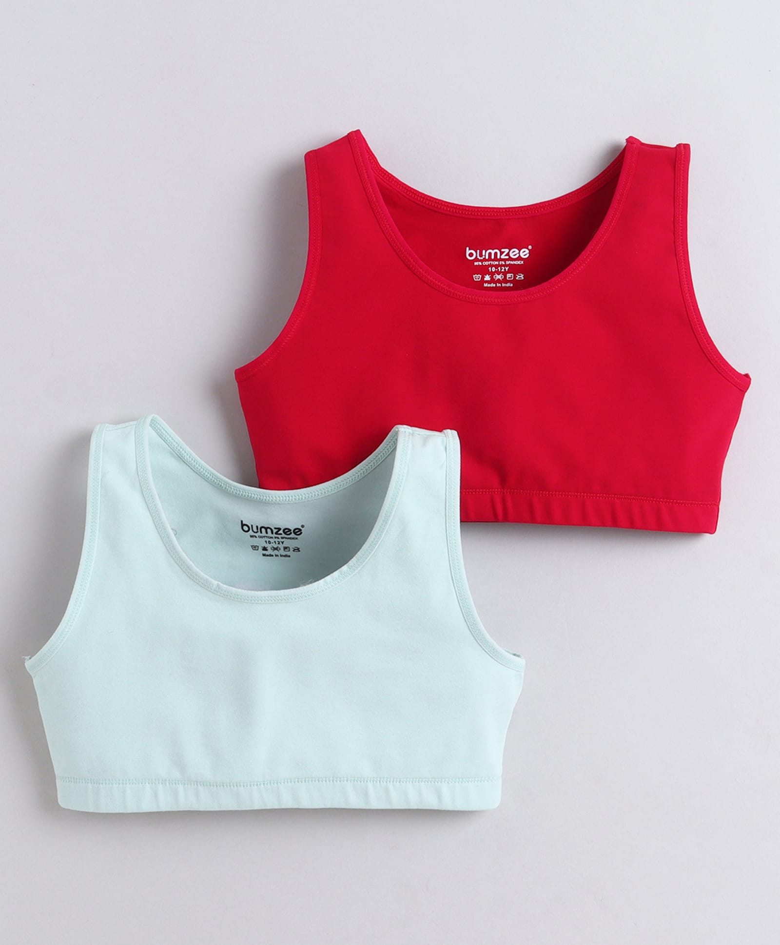 BUMZEE Cotton Woven Non Padded Non Wired Solid Color Beginners Bras Pack of 2 - Dark Pink & Mint-picture-24