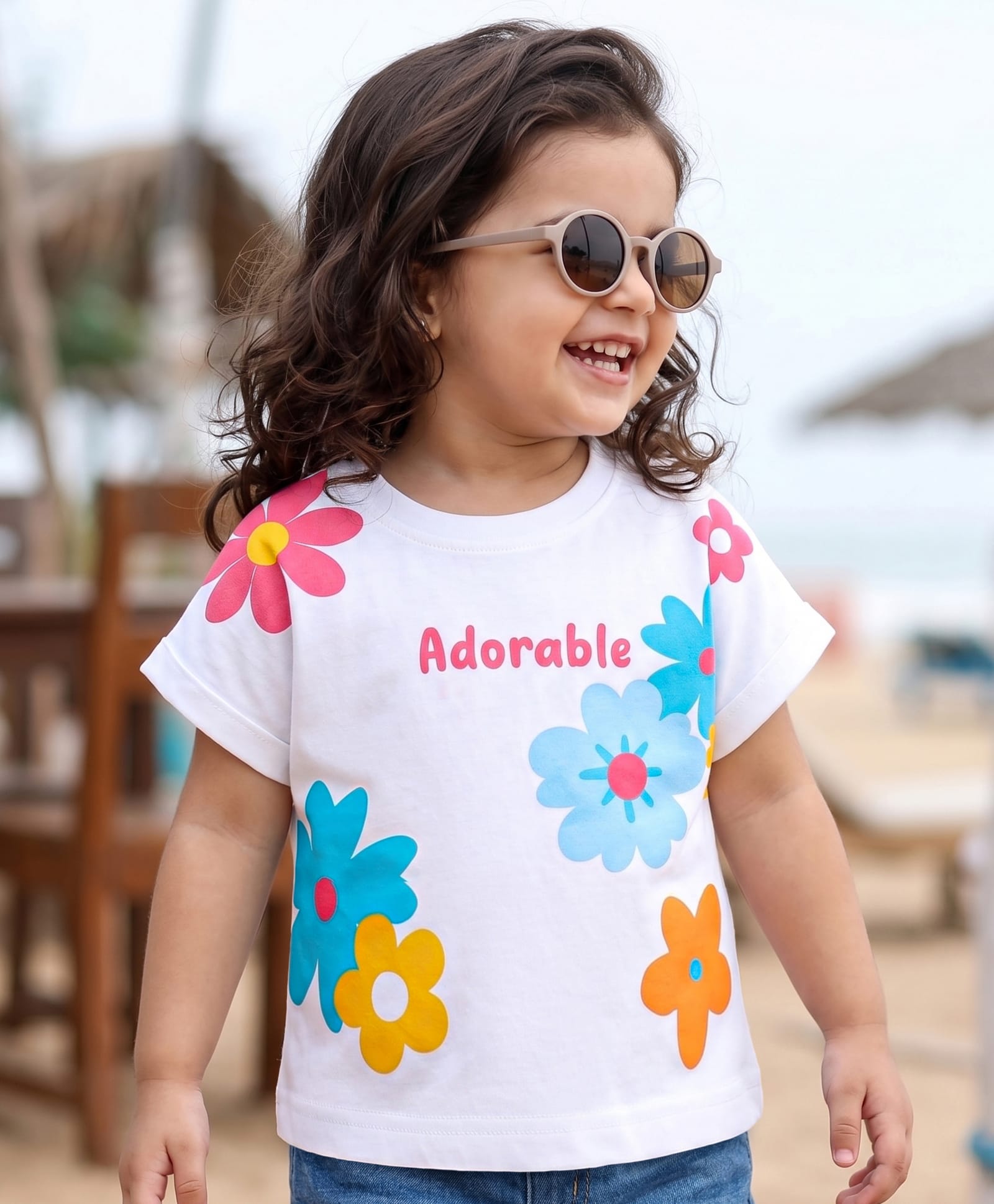 Babyhug 100% Cotton Knit Half Sleeves Floral Printed Oversized Top - Multicolor-image-19