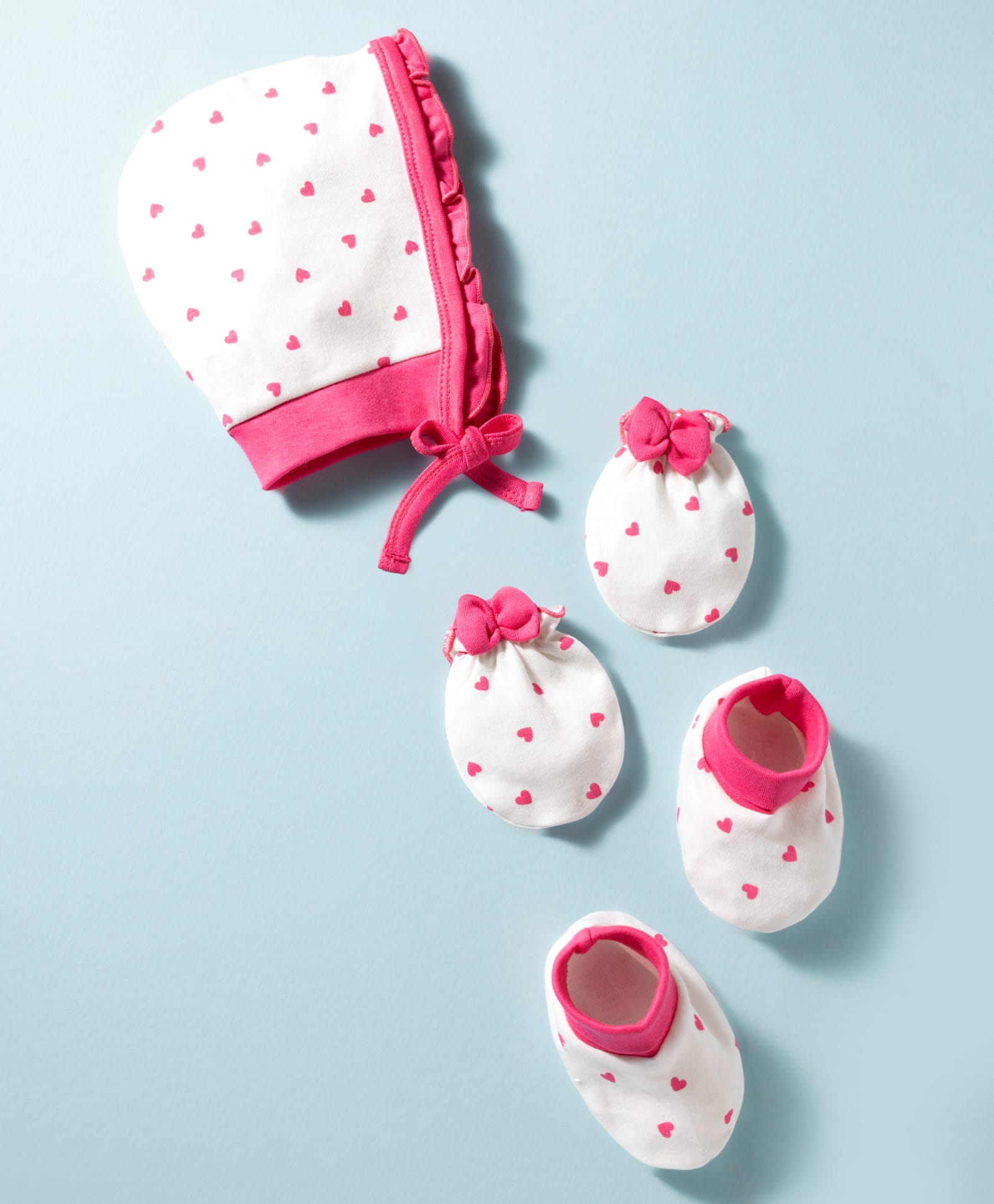 Doodle Poodle 100% Cotton Interlock Knit Cap Mittens & Booties with Heart Print Fuchsia - Diameter 17 cm-picture-26