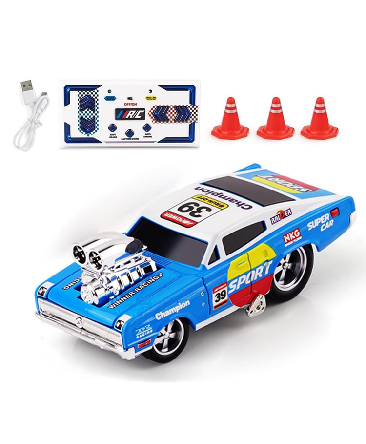 Azhari Remote Control Drift Car 1:64 Die-Cast Metal 2.4GHz Remote Control Muscle Racing Car with 3 Speed Gear, Type-C USB Rechargeable, LED Lights Toy for Kids Color May Vary-image-40