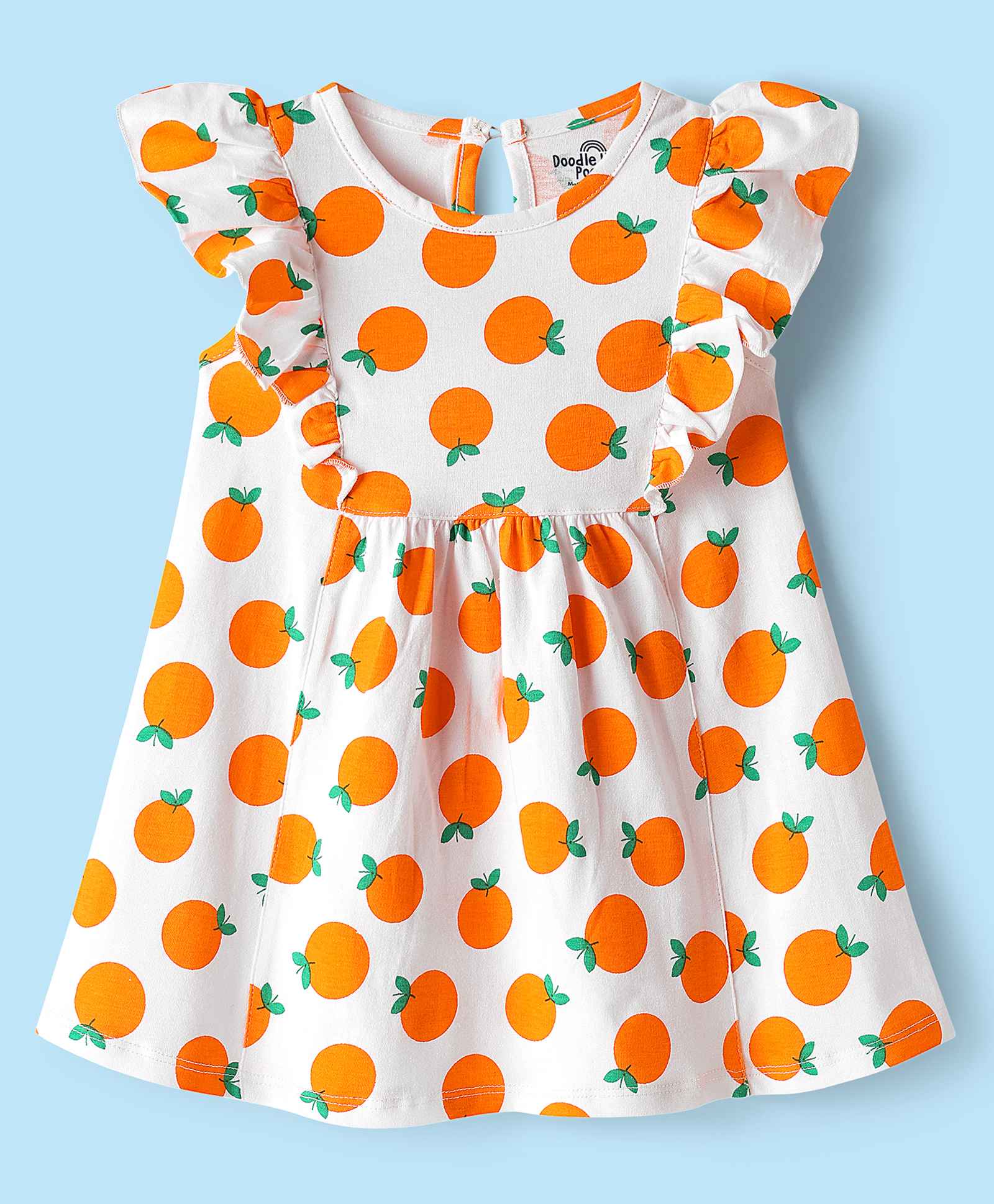 Doodle Poodle Single Jersey Knit Sleeveless One Piece Frock With Orange Print - White-image-33