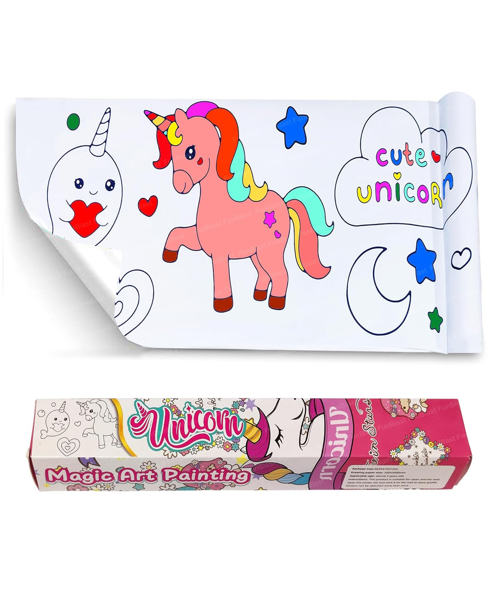 FunBlast Unicorn Theme Coloring Roll for Drawing Pack of 1 Coloring Roll Paper for Kids (Multicolor)-image-35