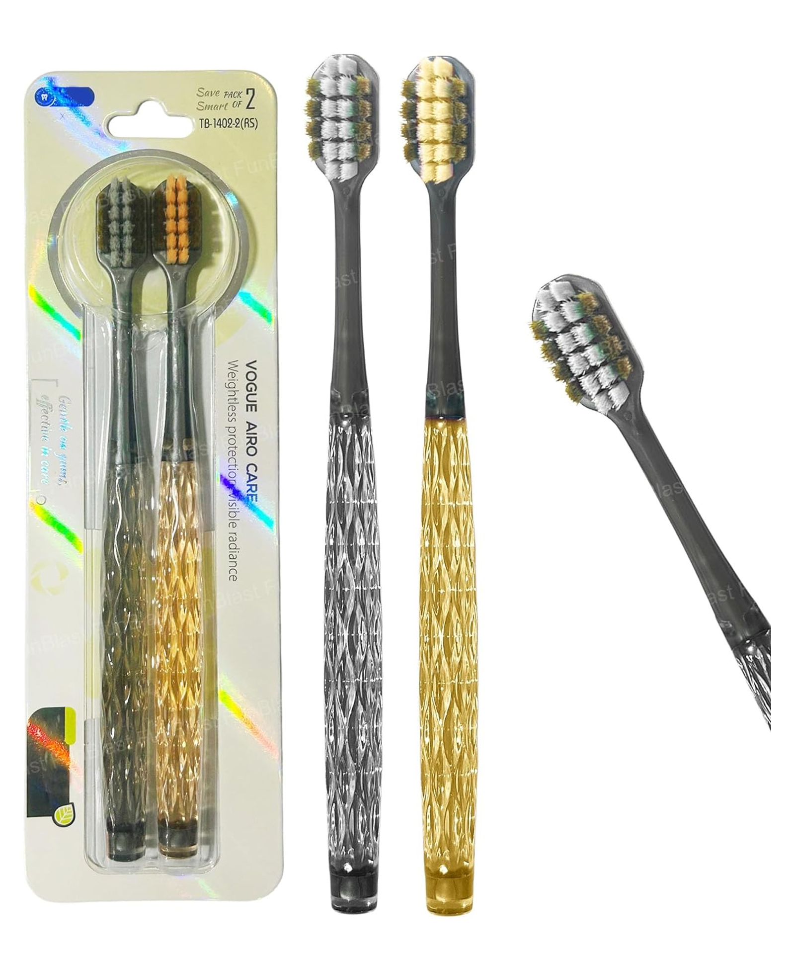 FunBlast Non-Slip Handle Soft Bristles Toothbrush for Kids and Adults Pack of 2 (Brown-Grey)-image-48