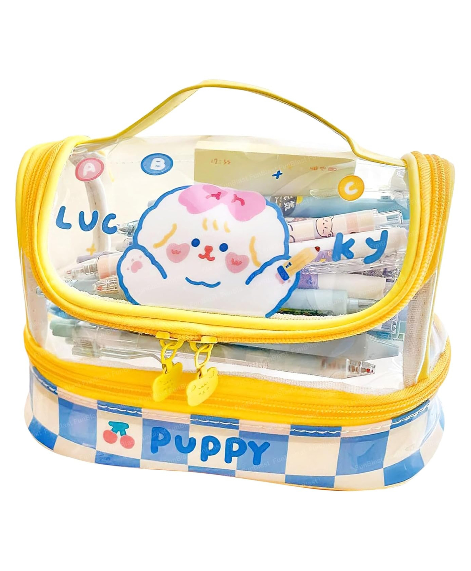 FunBlast Transparent Double Layer Pencil Pouch with Zipper for Kids - Pack of 1 (Yellow)-picture-22