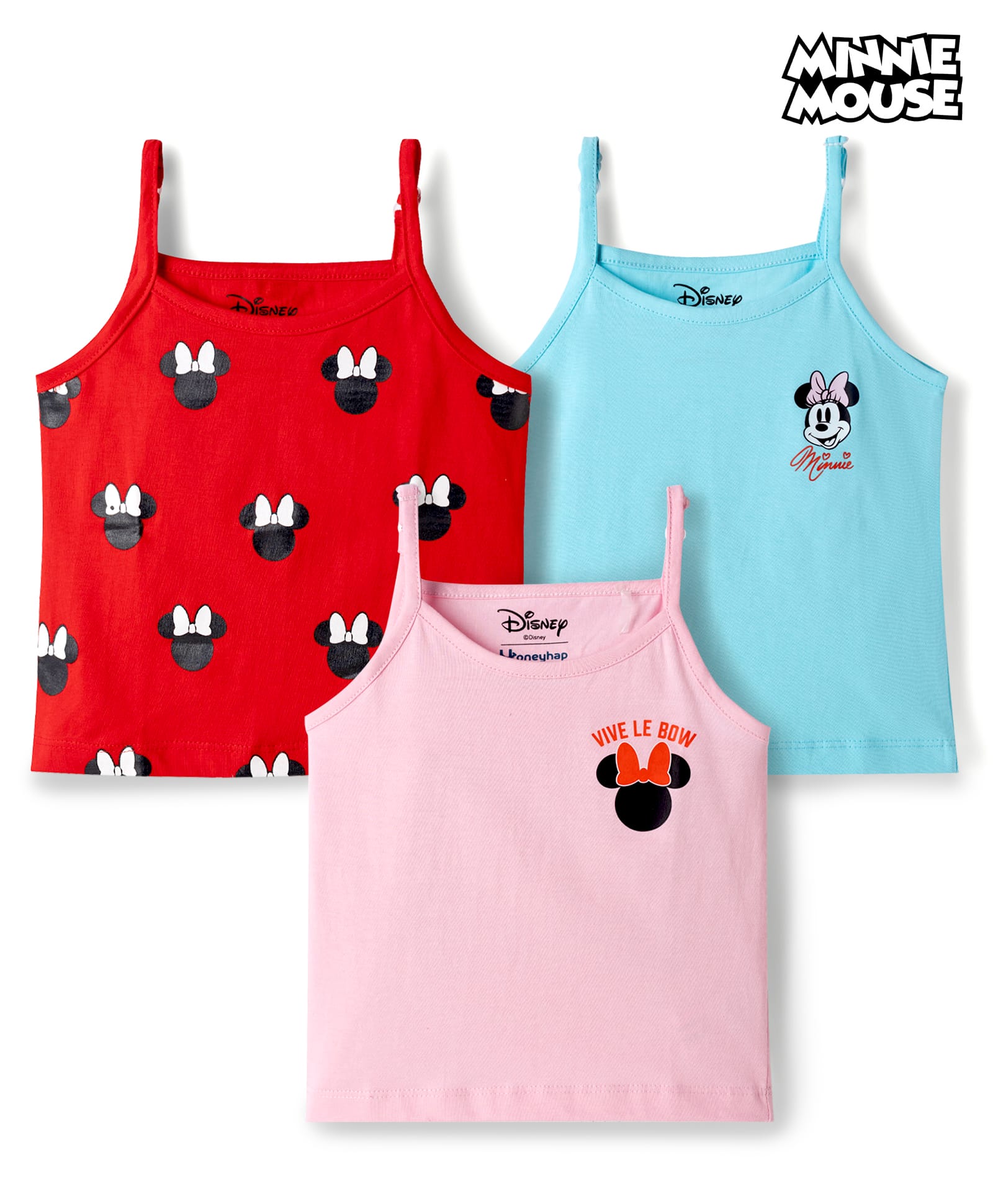 Honeyhap Disney Single Jersey Knit Sleeveless Slips With Minnie Mouse Graphics Pack of 3 - Multicolor-picture-12
