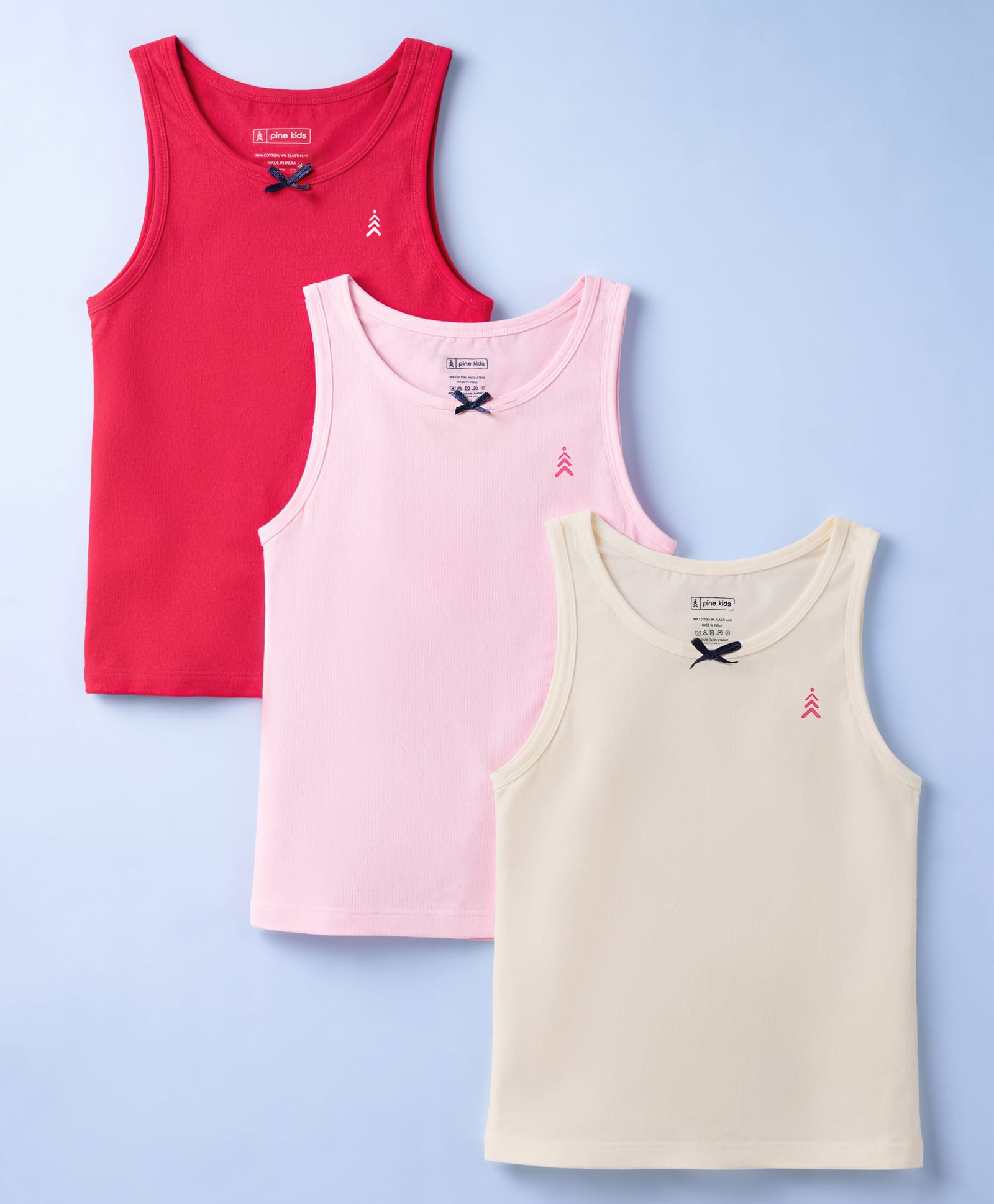 Pine Kids Cotton Lycra Knit Sleeveless Solid Vests Pack of 3 (Color May Vary)-image-23