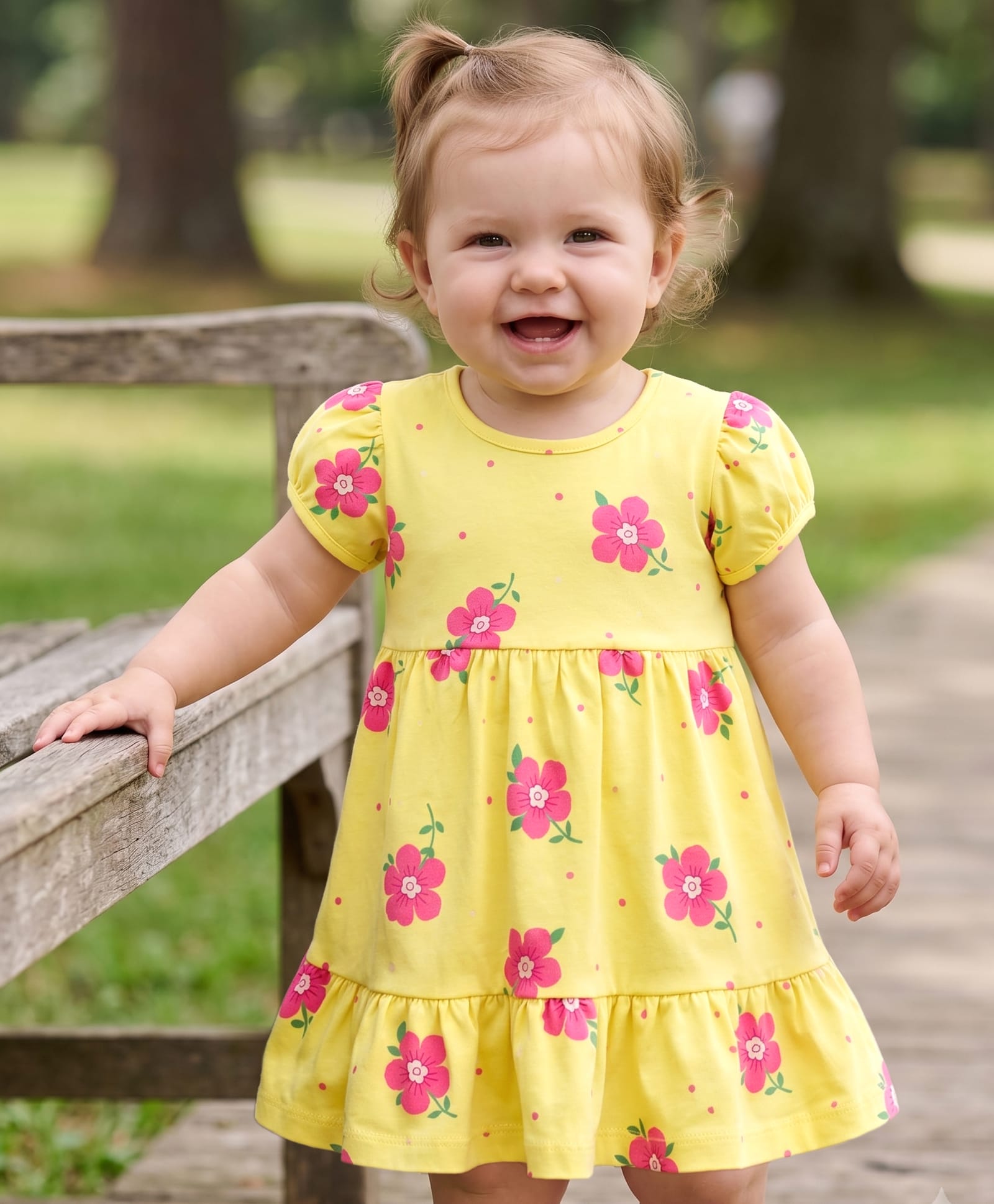 Doodle Poodle Cotton Knit Frock All Over Printed Half Sleeves Yellow 0-3 Months-picture-17
