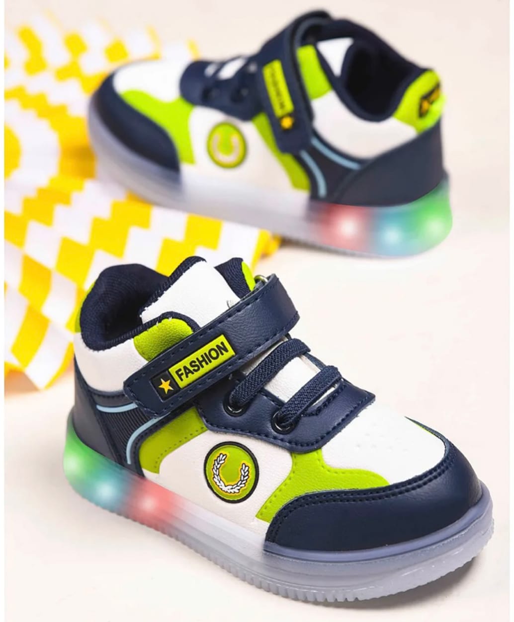 NEW STEPS Colour Blocked Velcro Closure LED Shoes - Blue & Green-picture-17