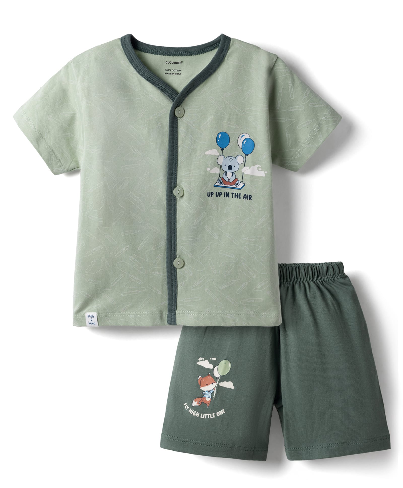 CUCUMBER Knit Half Sleeves T-Shirt & Shorts Set with Koala Print - Green-picture-22