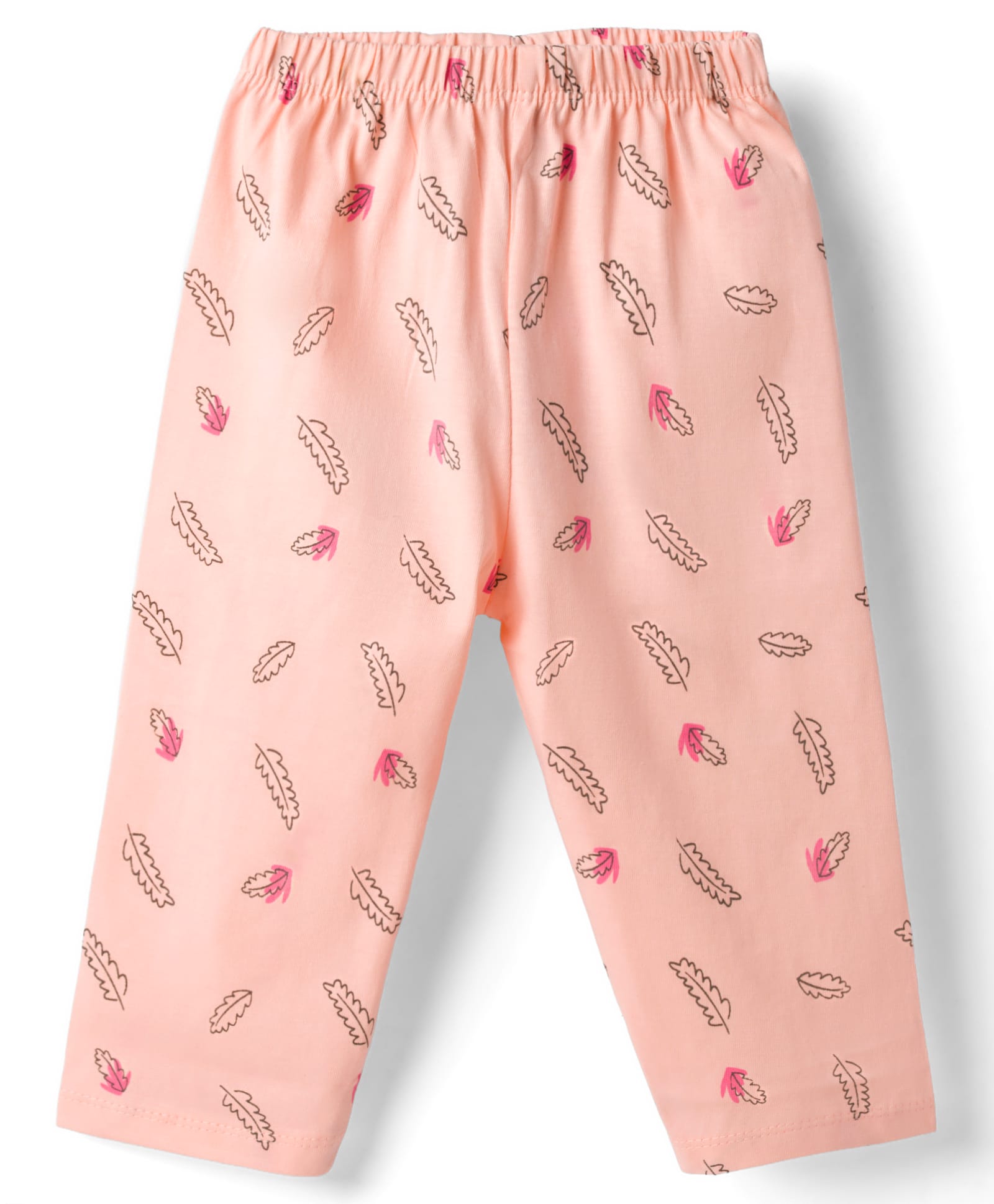 Tango Single Jersey Knit Full Length Leaves Printed Lounge Pant - Peach-picture-13