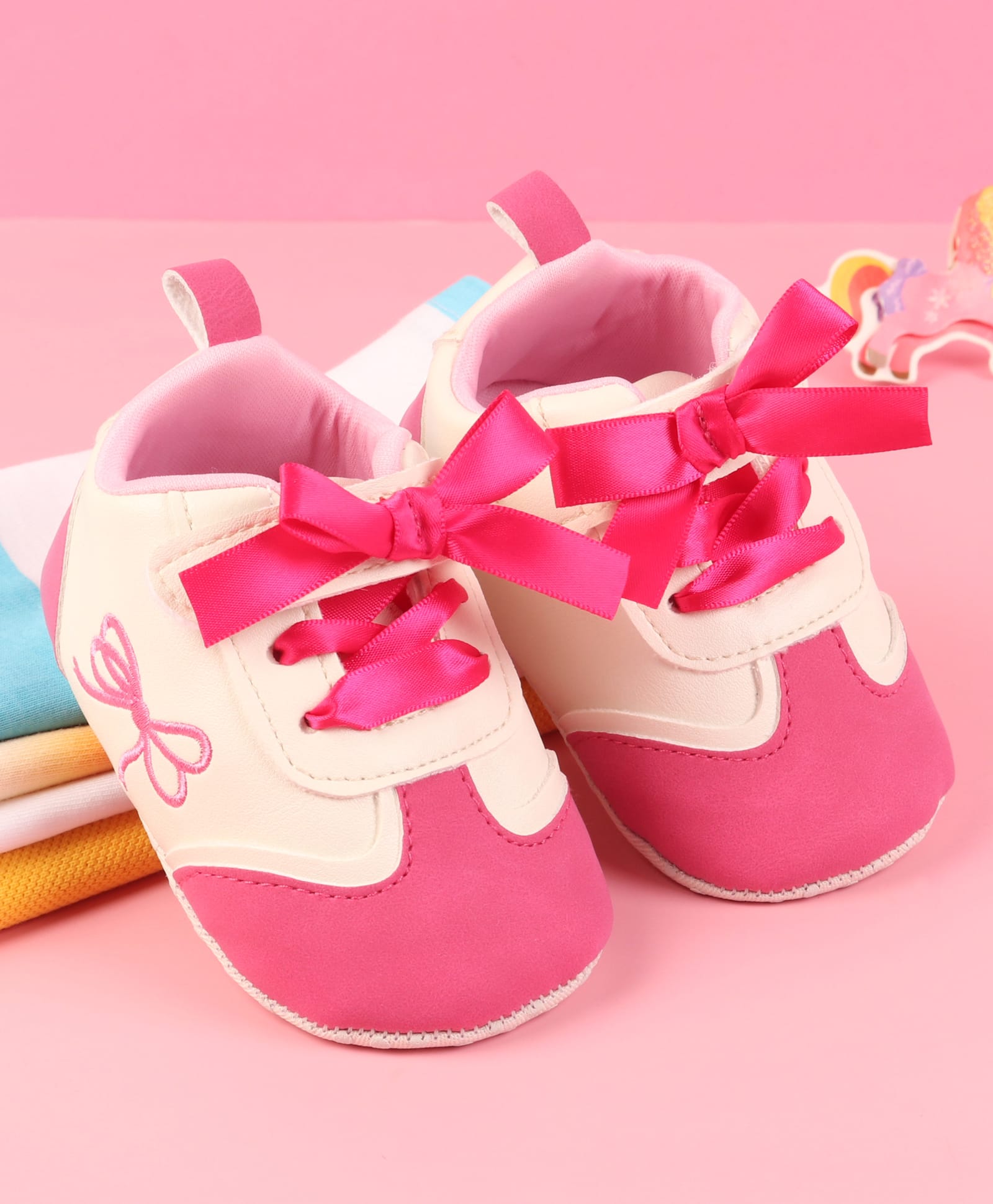 Babyoye Velcro Closure Booties with Bow Applique - Fuchsia-image-30