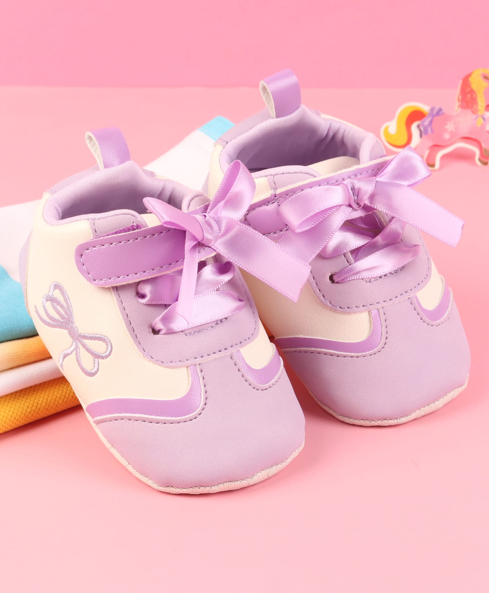 Babyoye Velcro Closure Booties with Bow Applique - Purple-image-22