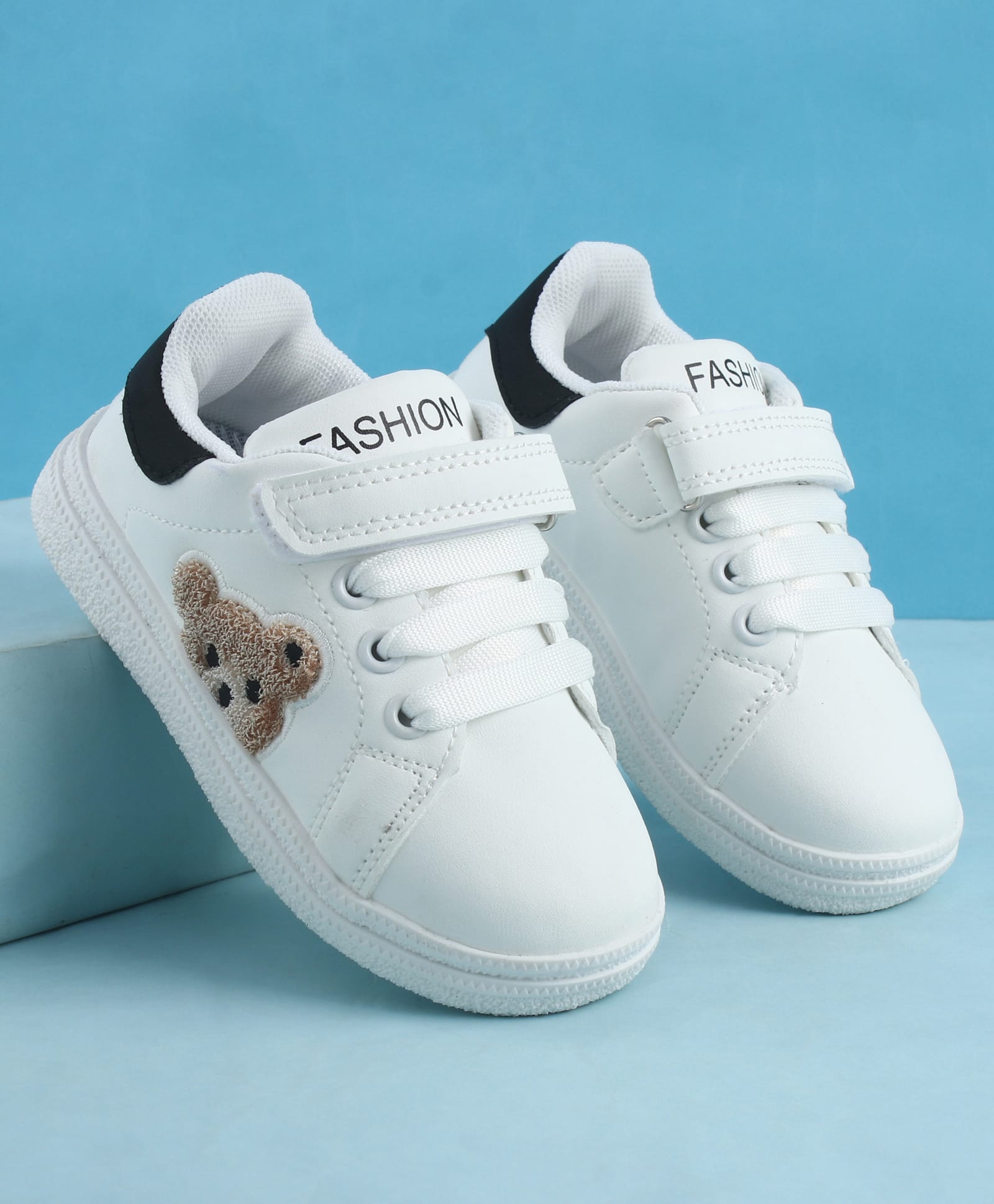 Babyoye Velcro Closure Casual Shoes with Teddy Embroidery - Black & White