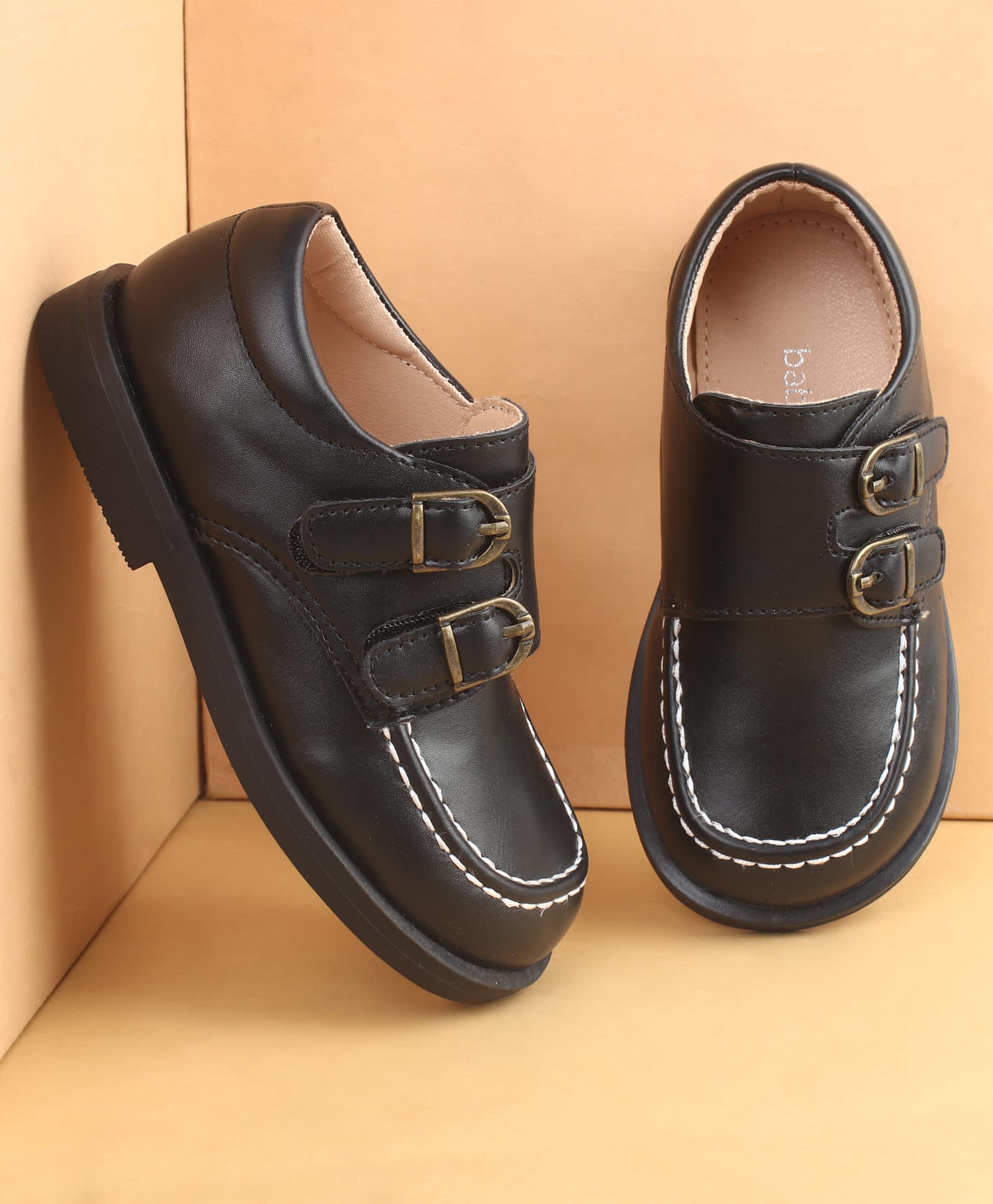 Babyoye Velcro Closure Solid Oxford Shoes - Black-picture-24