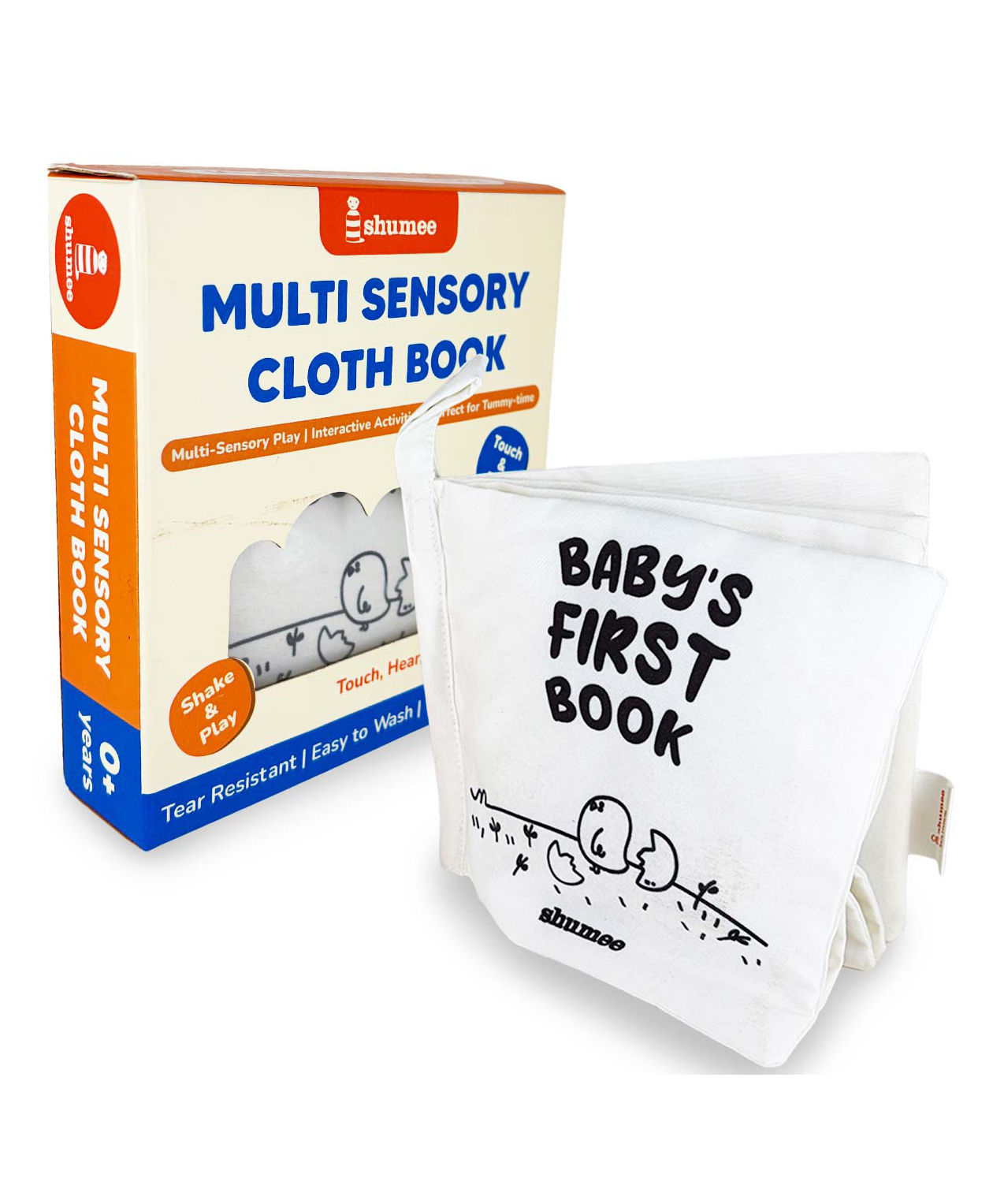 shumee Baby's First Sensory Cloth Book High-Contrast Black & White Soft Book with 8 Interactive Activities for Newborns (0-2 Years)-picture-39