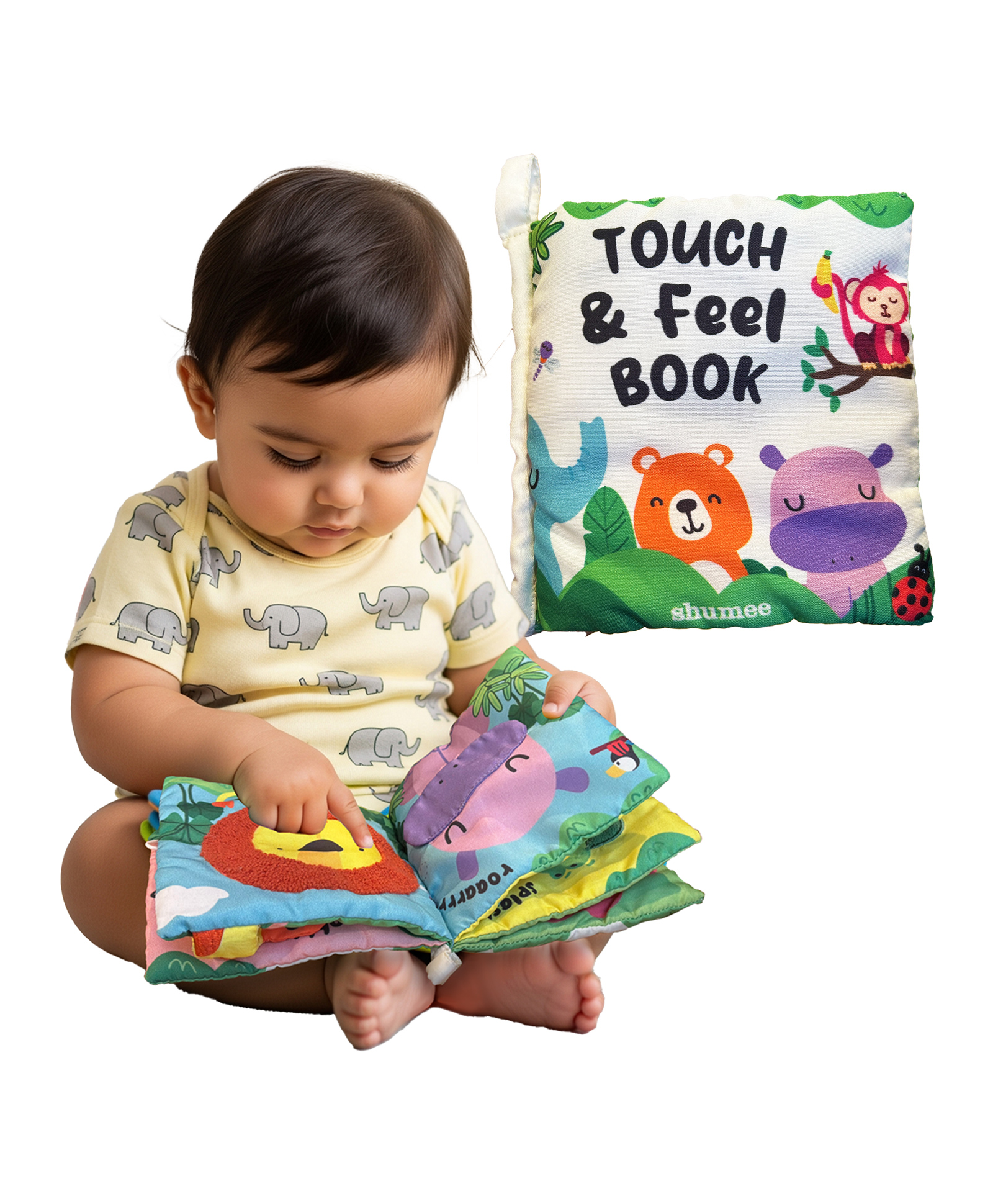 Touch & Feel Sensory Cloth Book Interactive Jungle Animal Activity Book with Crinkle Pages & Textures for Babies-image-5