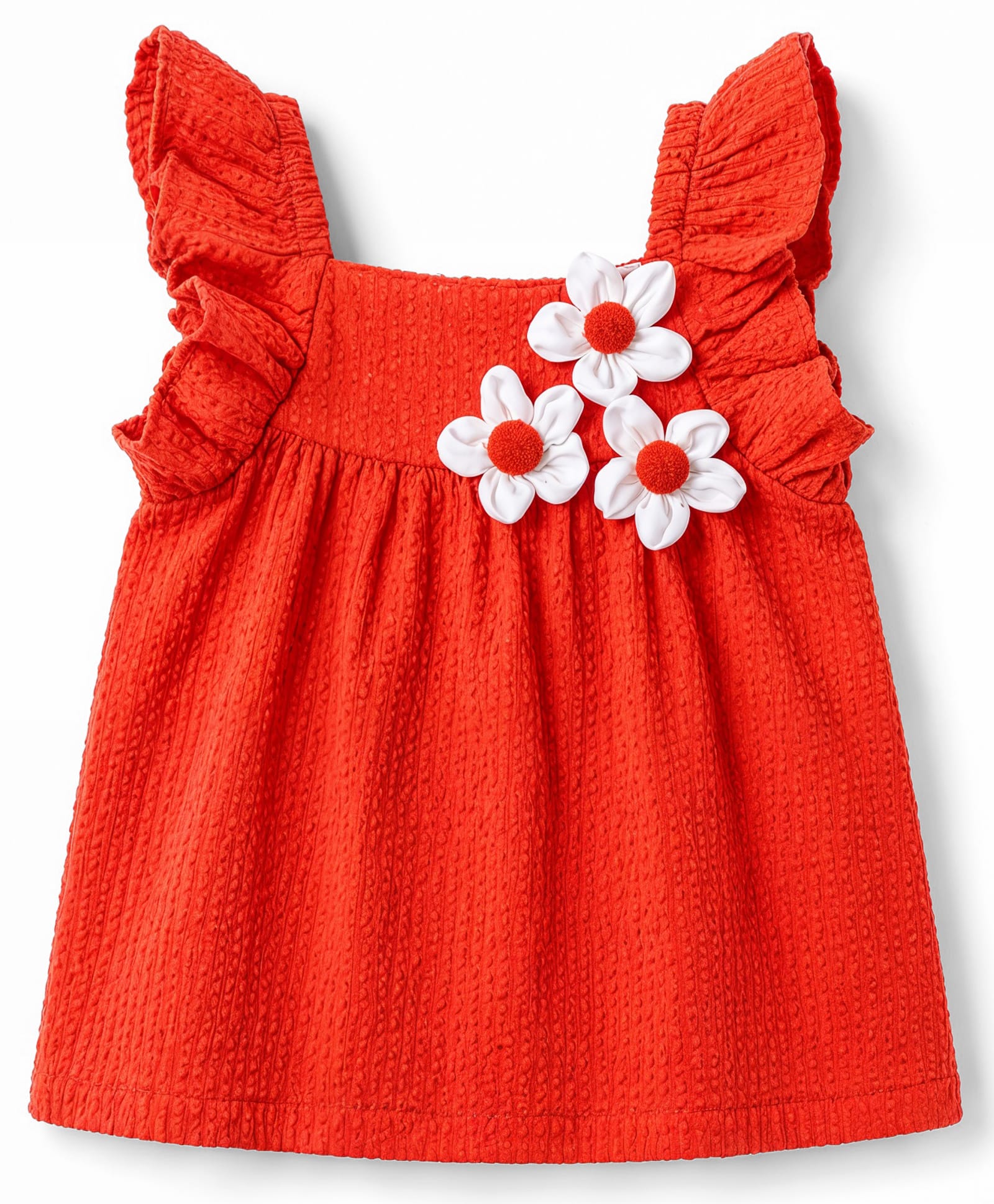 Babyhug 100% Cotton Dobby Woven Sleeveless Top With Floral Applique - Red-picture-15