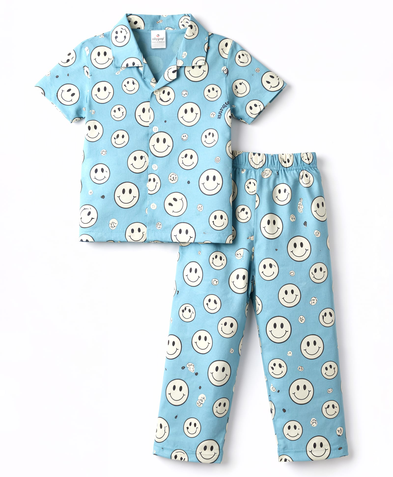 Ollypop Interlock Knit Half Sleeves Printed Co-Ords Shirt & Pyjama Night Suit - Sea Green-picture-3