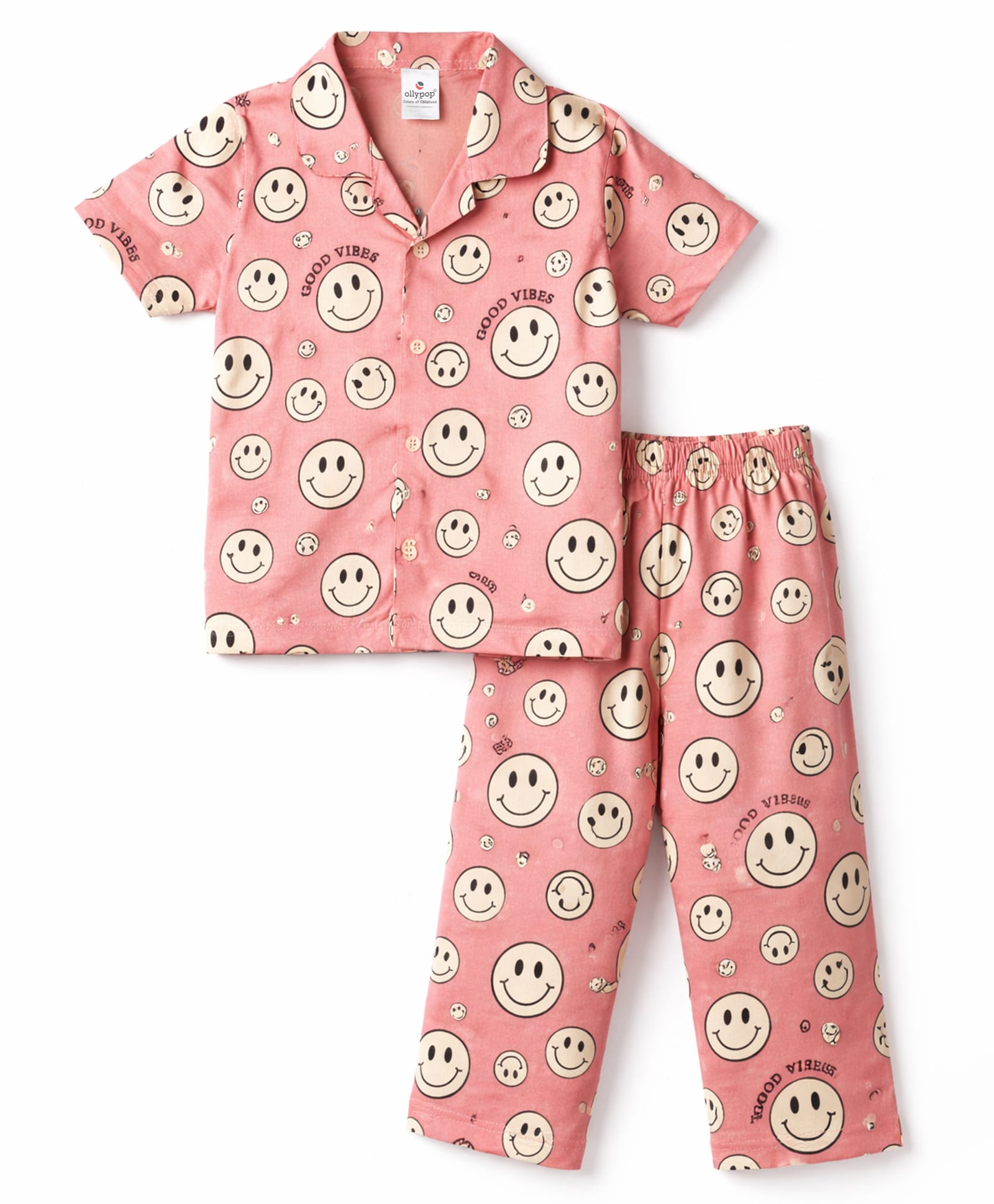 Ollypop Interlock Knit Half Sleeves Printed Co-Ords Shirt & Pyjama Night Suit - Pink-picture-30