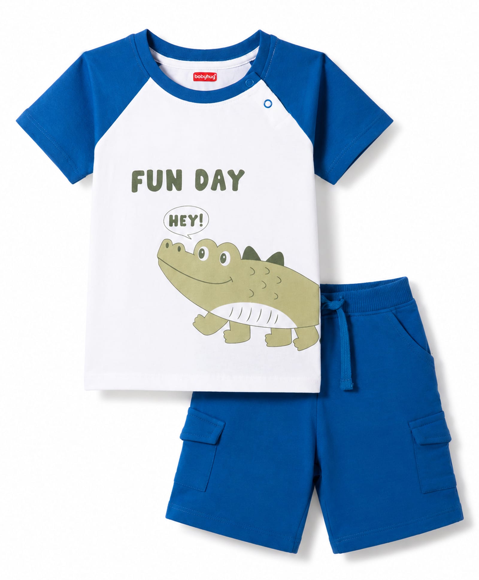 Babyhug Single Jersey Knit Half Sleeves T-Shirt & Shorts Set With Crocodile Print - Blue-image-1
